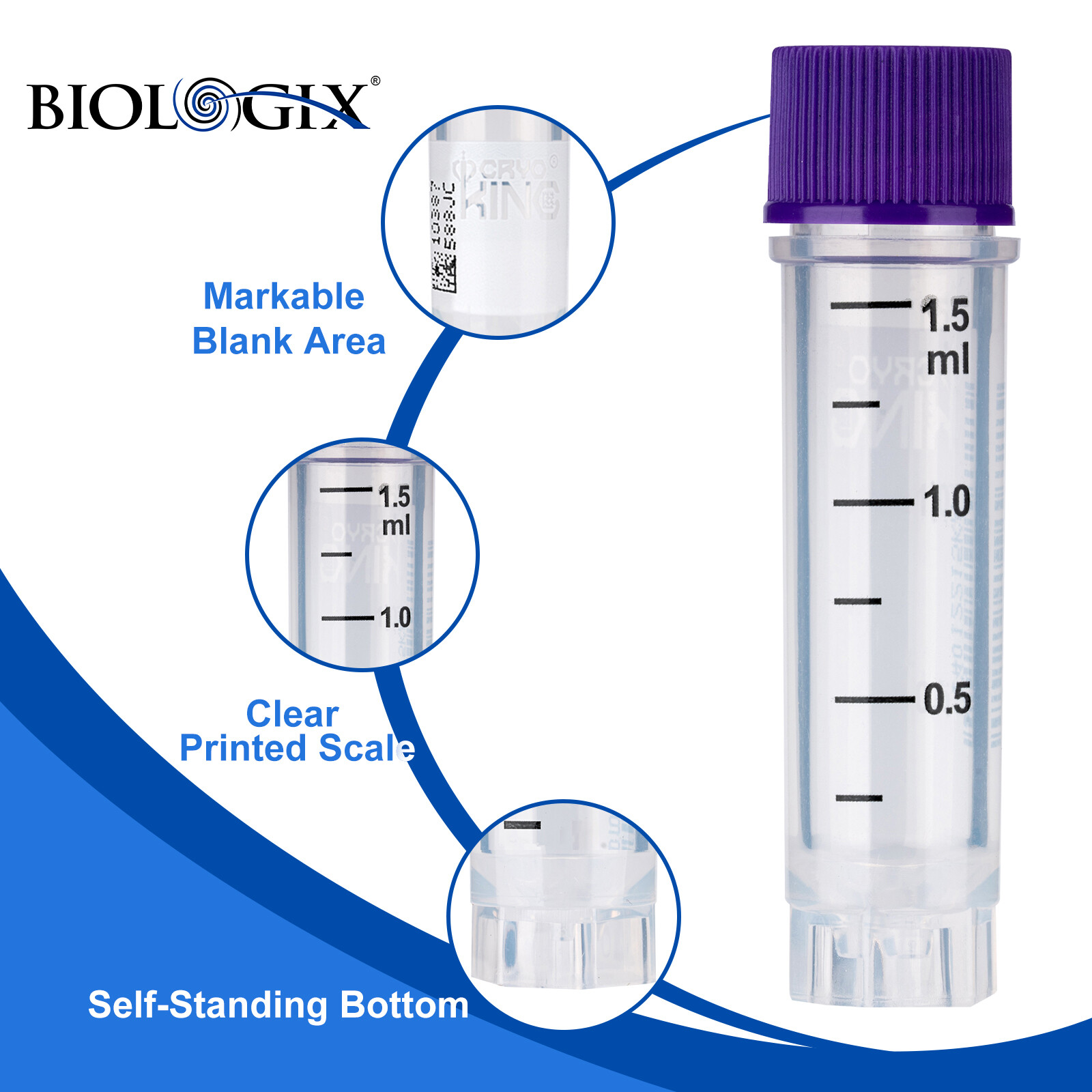 1000Pcs 1.5ml Cryogenic Vials, Sterile Vials with Side Barcode