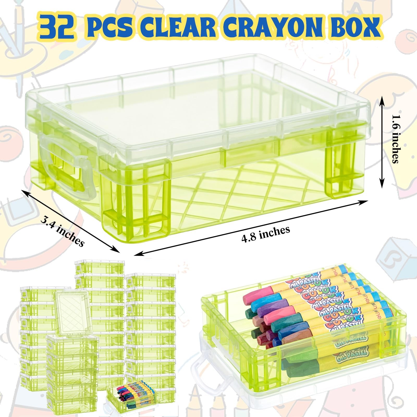 Suzile 32 Pcs Plastic Crayon Snap Lids Bulk Stackable Crayon Storage Pen Pencil
