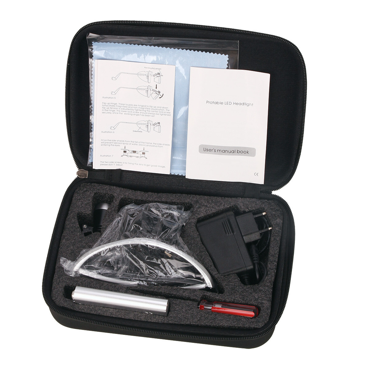 Dental Magnifier Medical Binocular Loupes 3.5X Black+ LED Head Light Lamp Silver