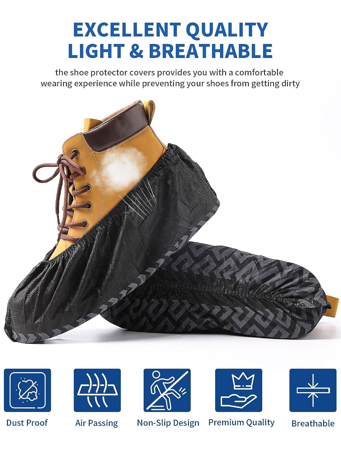 Black Disposable Non-Slip Shoe Covers 50 Pack Boot Covers Non Woven Fabric