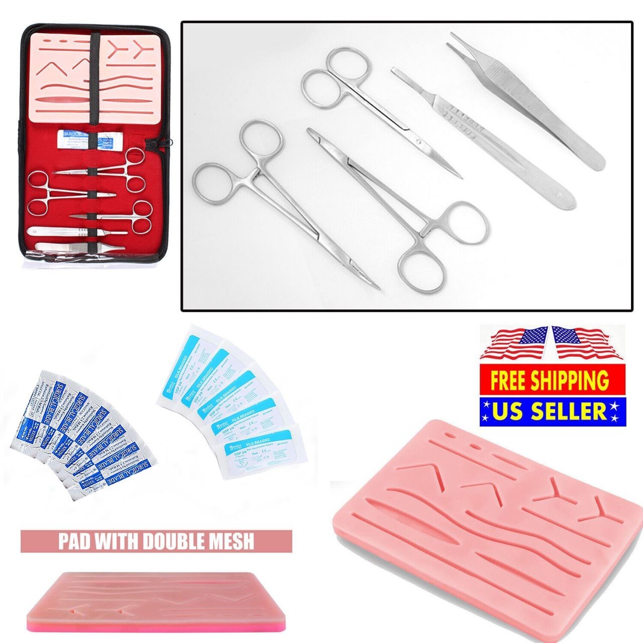 16 Pieces Practice Suture Kit with Pad for Medical Veterinary Student Training