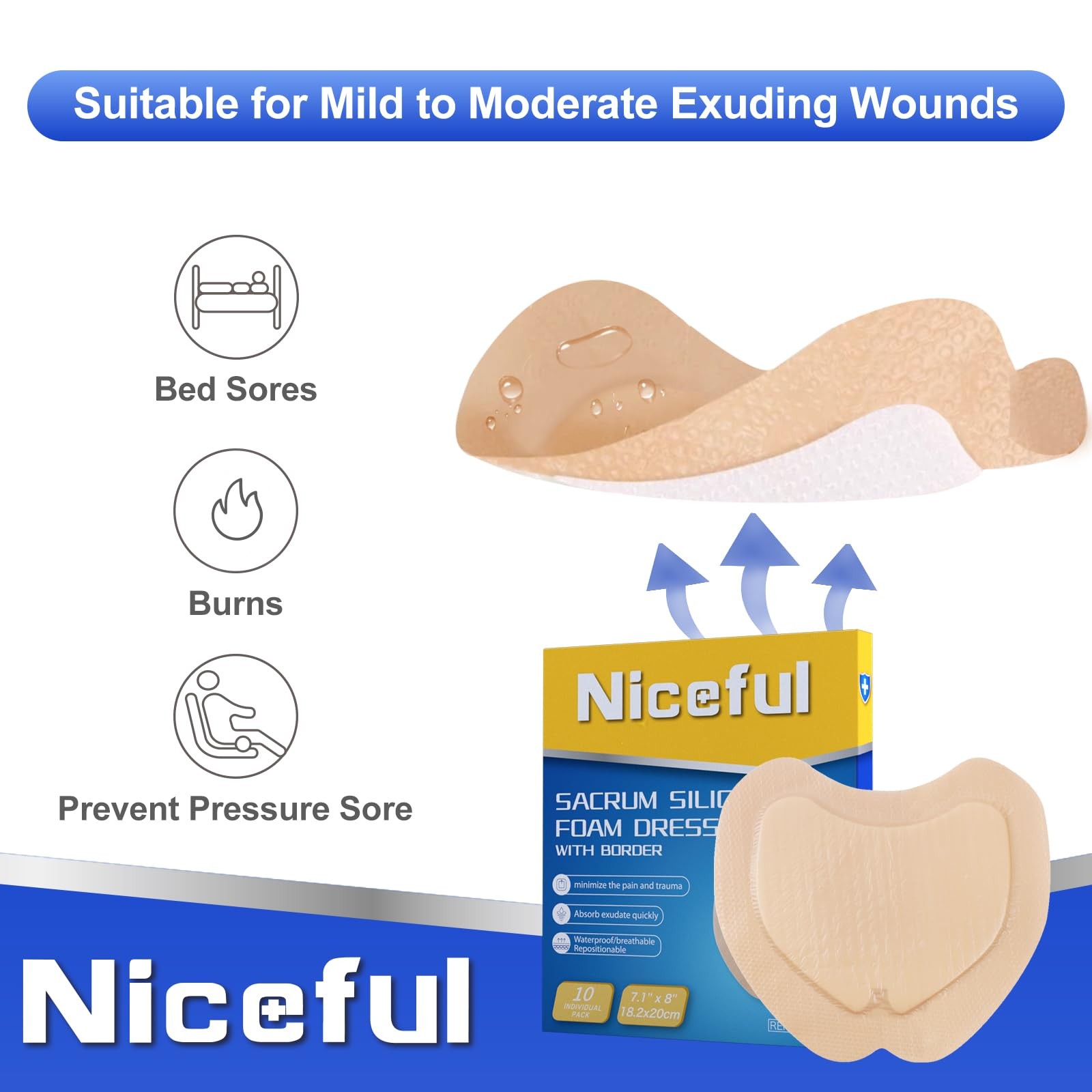 Sacral Foam Dressing 7.1″ x 8″ (10 Count), Sacrum Silicone 7″ x PCS)