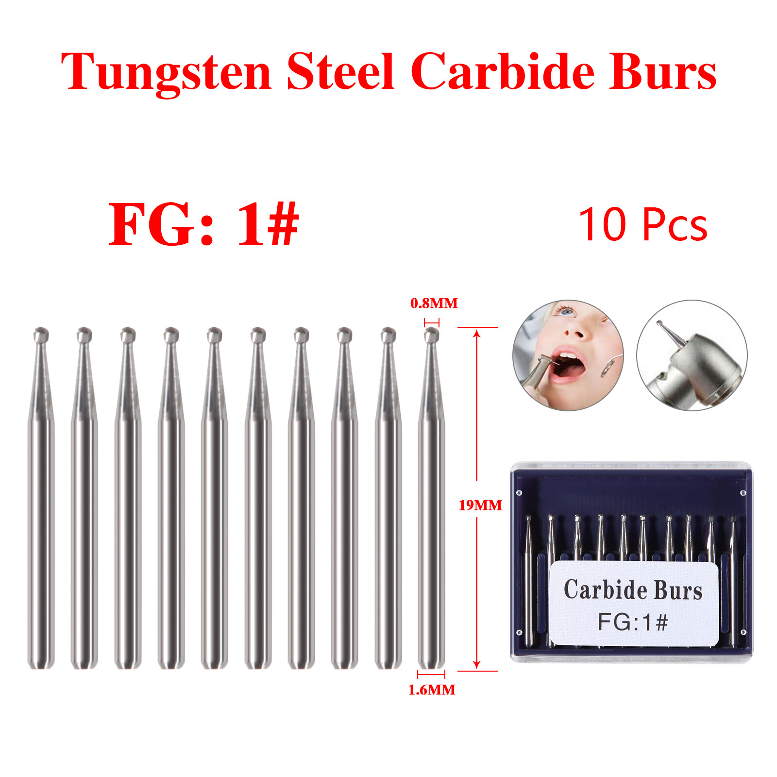 Fresas redondas de carburo de tungsteno dental FG1-FG5 Alta velocidad 10Pcs FXA