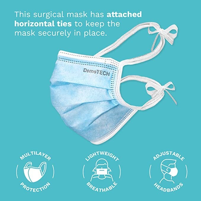 MADE IN USA DemeTECH ASTM Level 3 Protective 3-Layer Face Mask Horizontal Tie 50