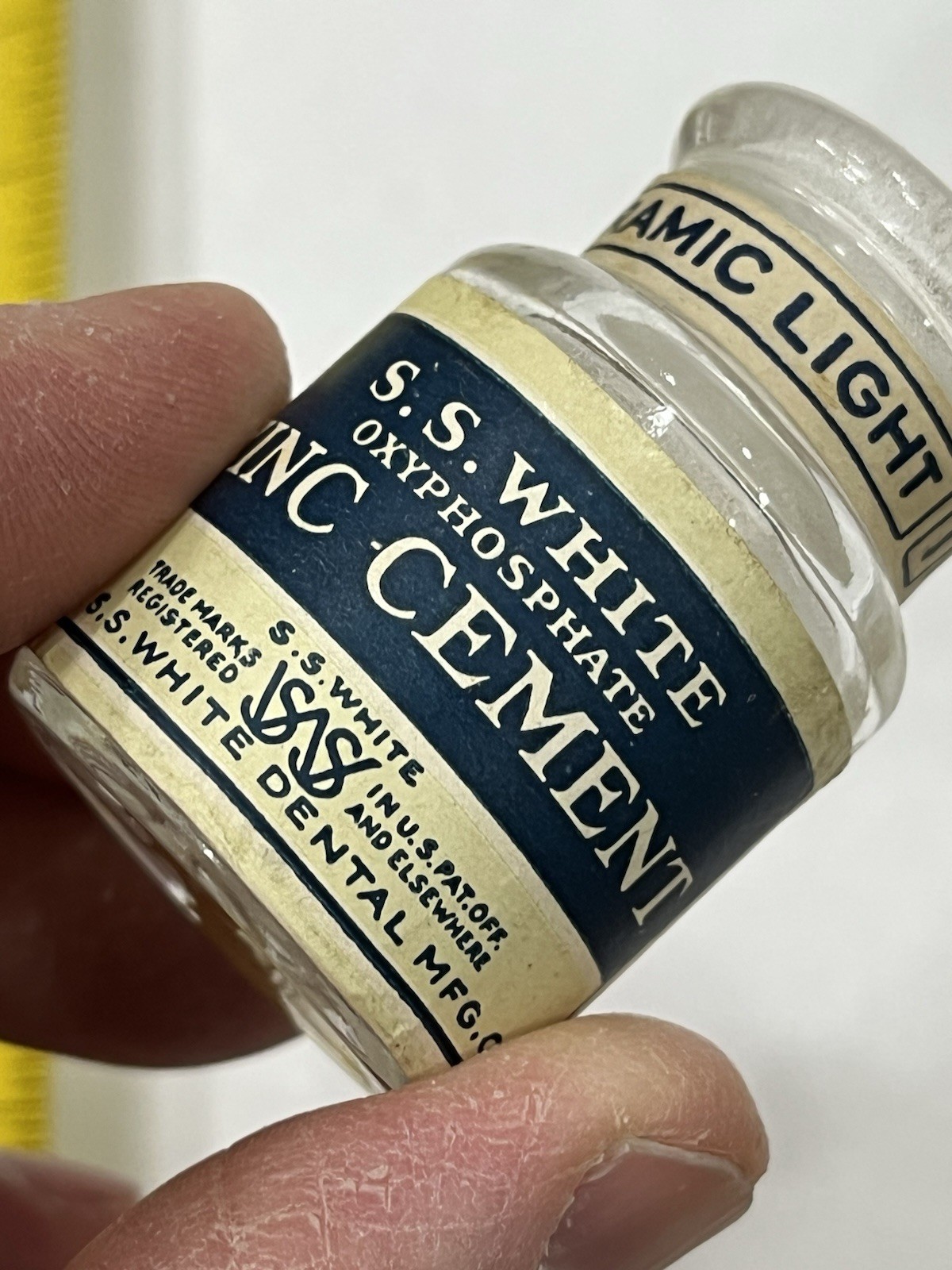 S.S. White “Zinc Cement Ceramic Light” Dental Glass Stopper Bottle