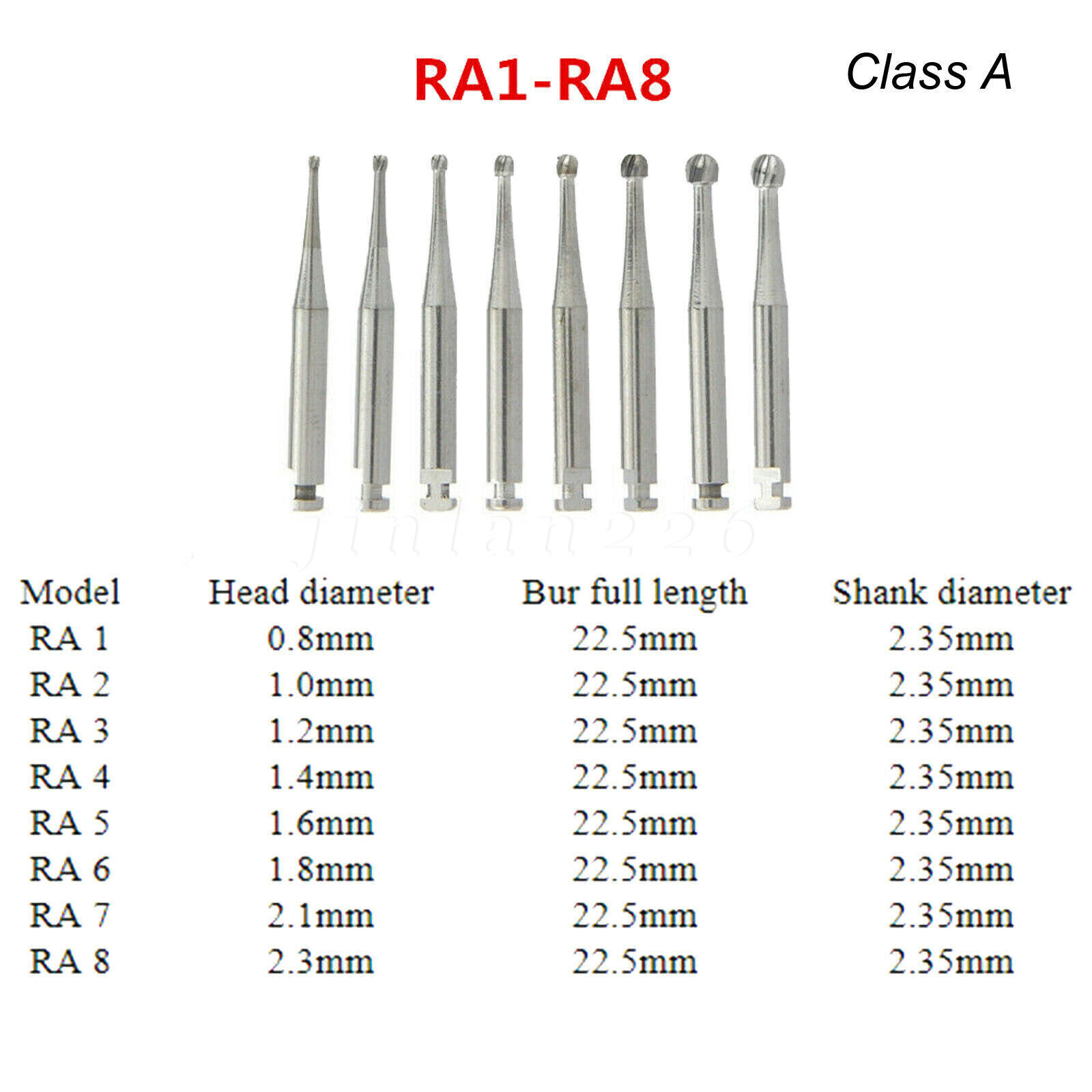 5pcs Dental Round Carbide Bur for Slow Speed Latch Type Conta angle RA 1# -RA 8#