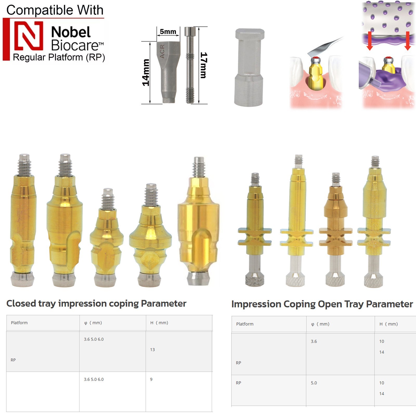 US Nobel Dental Impression Coping Open Closed Tray & Lab Analog Fit NP RP Alloy