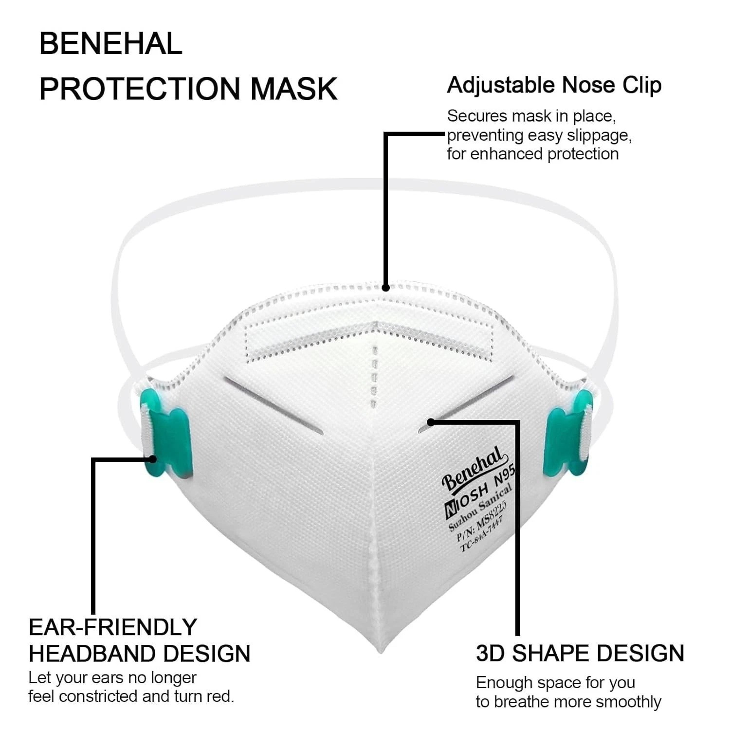 Lightweight 10 Count N95 Respirator Masks | Certified 95% Filtration, Adult Fit