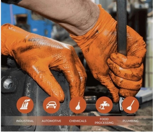 Lavex Pro Orange Heavy-Duty Nitrile Gloves — 8 Mil, Powder-Free Diamond-Textured
