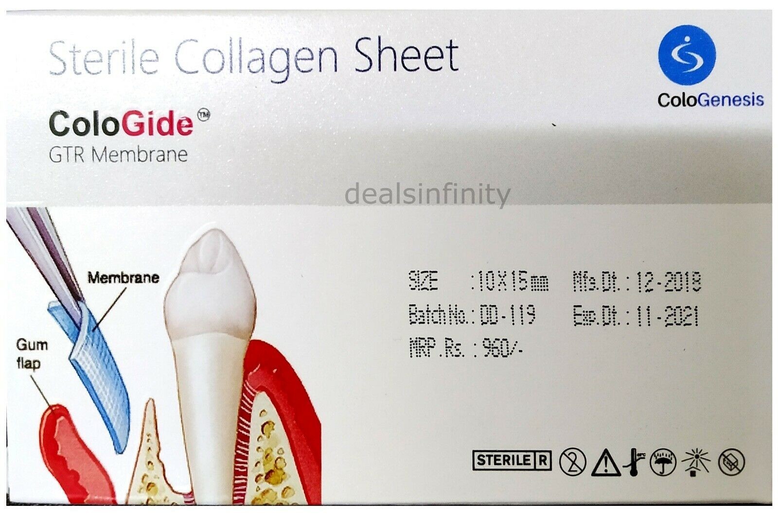 10 Pack of New Colo Gide Sterile Collagen Sheet GTR Membrane 10 x 15mm