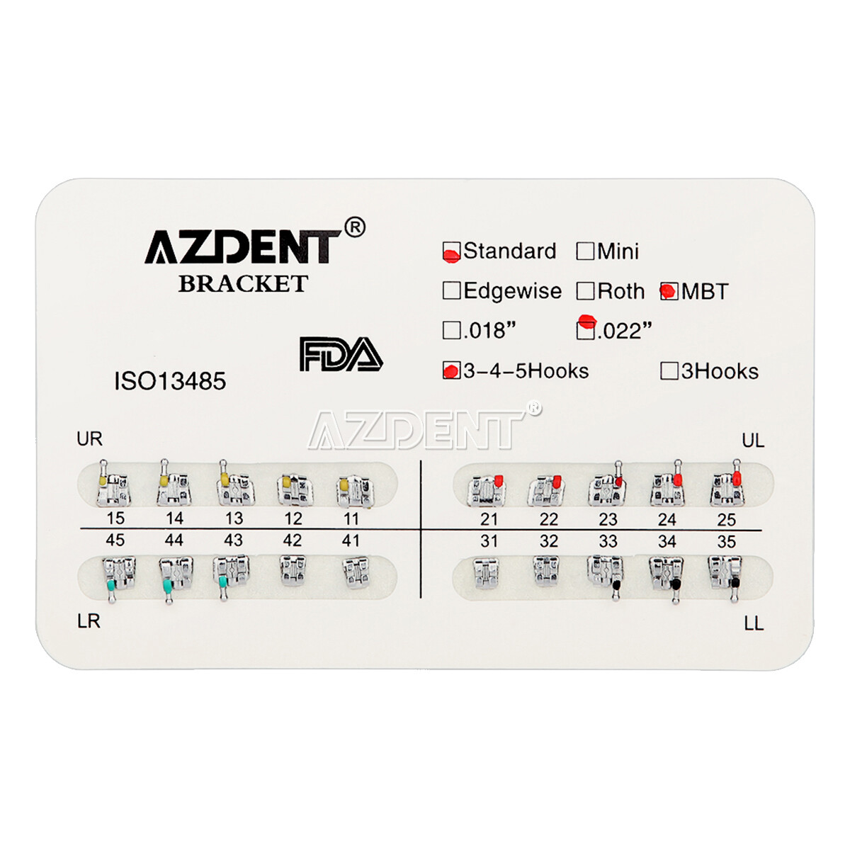 AZDENT Dental Ortho Brace Brackets Mini/Standard MBT/Roth 022/018 Hooks 345