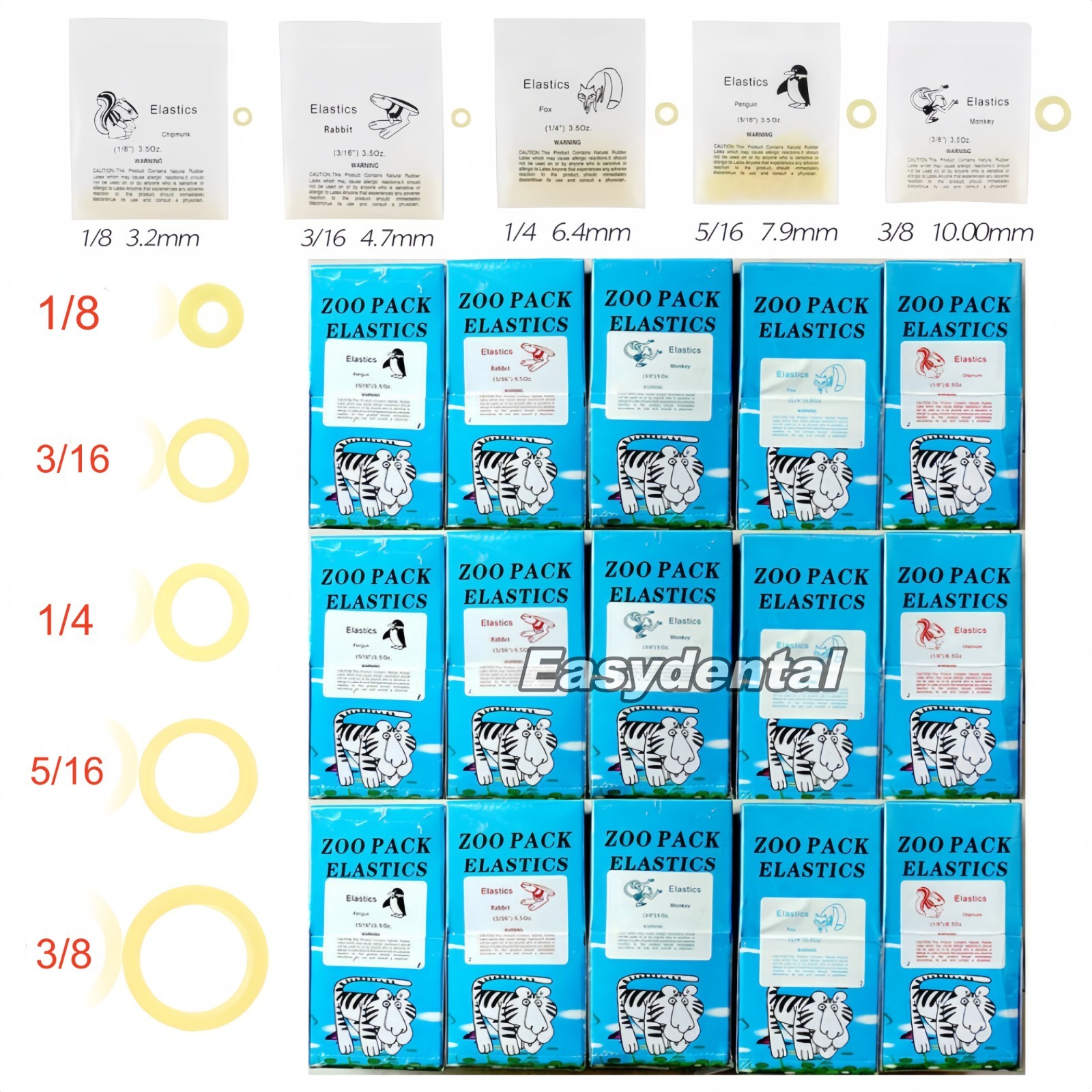 5000pcs Dental Ortho Elastic Rubber Bands Latex Braces Zoo Pack 3.5/5.0/6.5 OZ