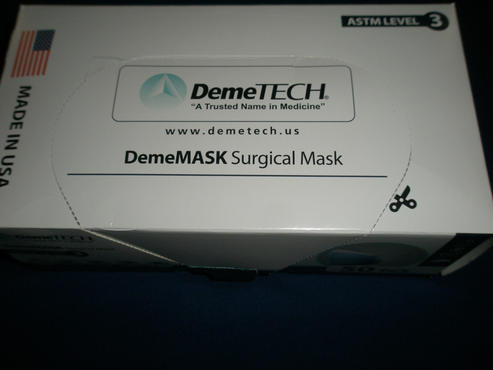 DEMETECH SURGICAL MASK ASTM LEVEL 3 – CASE OF 50 BOXES -50 PER BOX -2500 MASKS