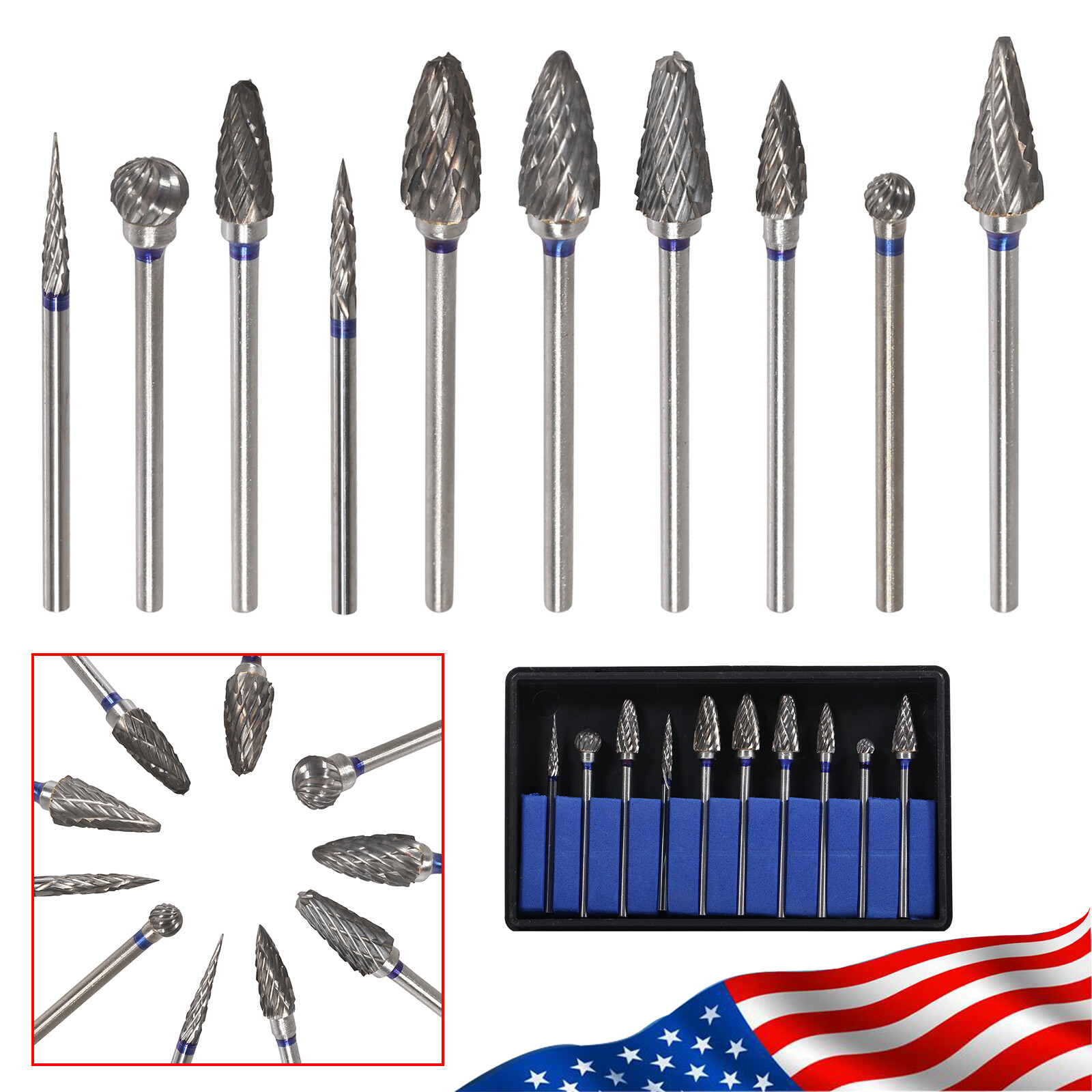 10pcs Dental Lab Polishing Bur Drills Tungsten Steel Carbide Burs HP 2.35MM ns