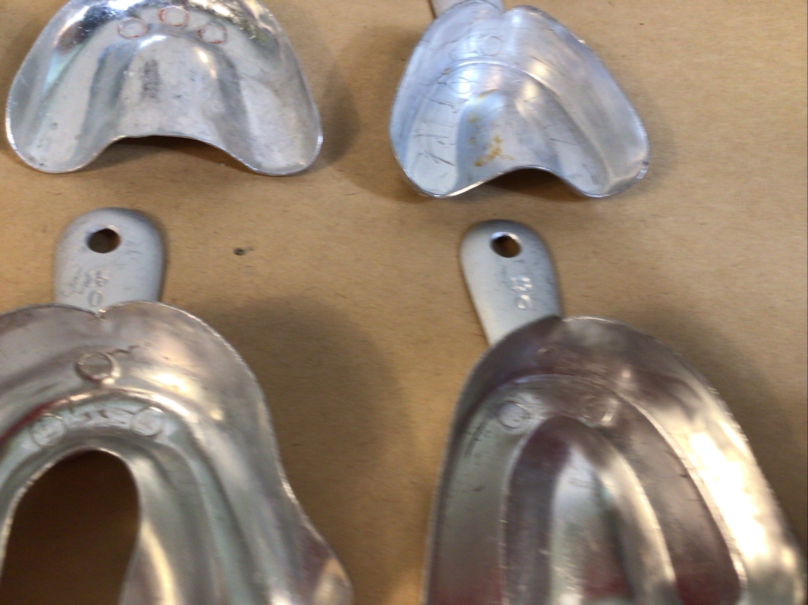 Vintage Metal Dental Impression Trays Molds Lot of 17 W/ TRUBYTE Occlusal Plate
