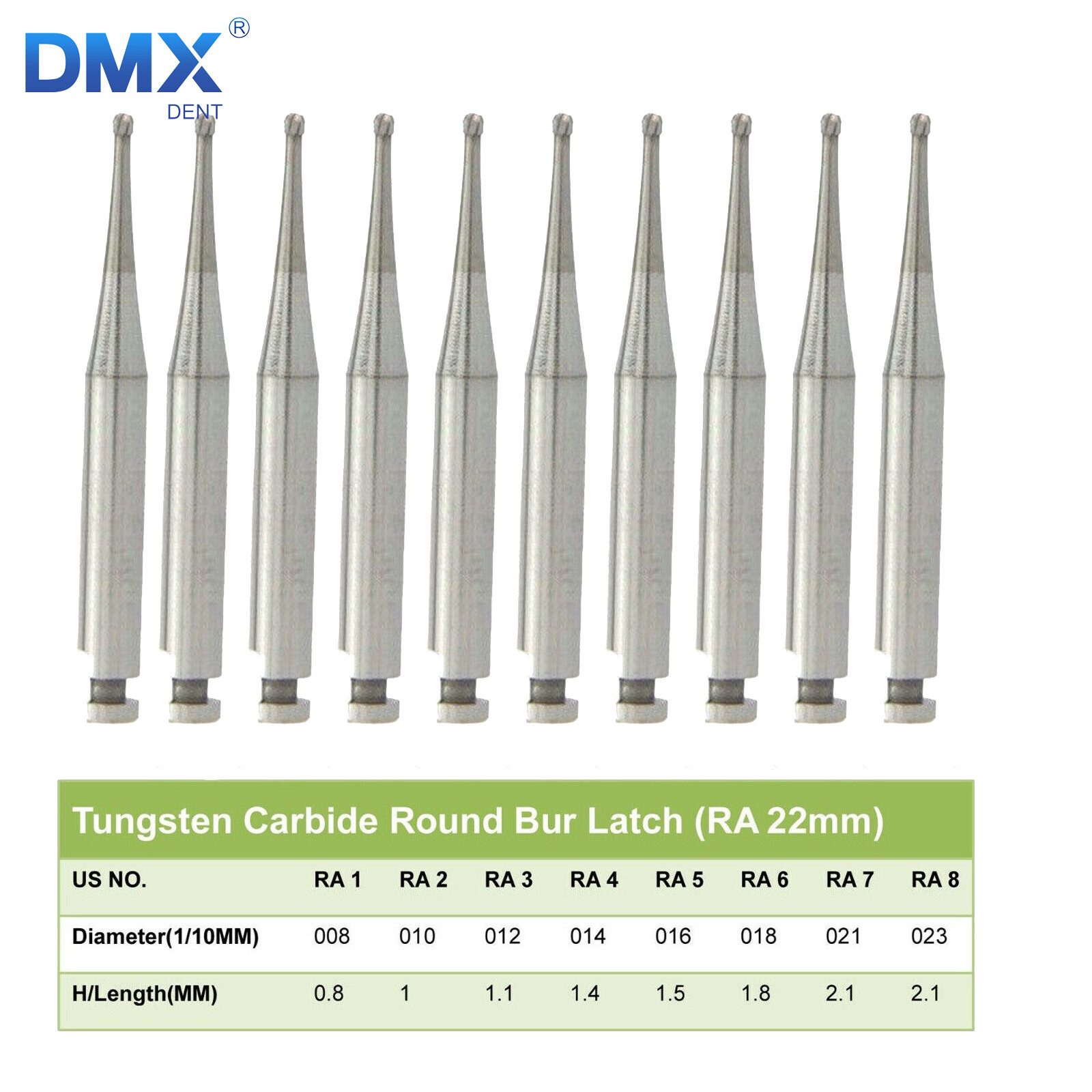 Round Carbide Burs for Slow Speed Latch RA (Choose Your Size & Qty) 22mm 26mm A