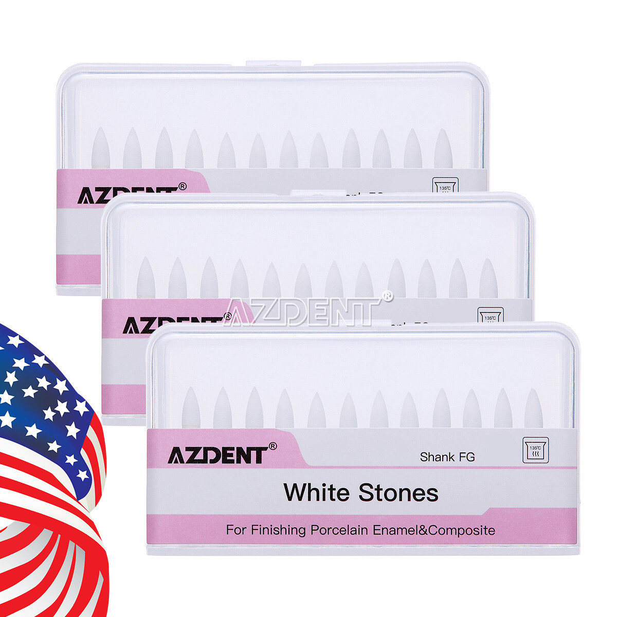 10 Packs AZDENT Dental FG Polishing Burs White Stone Flame Mounted Abrasion Burs