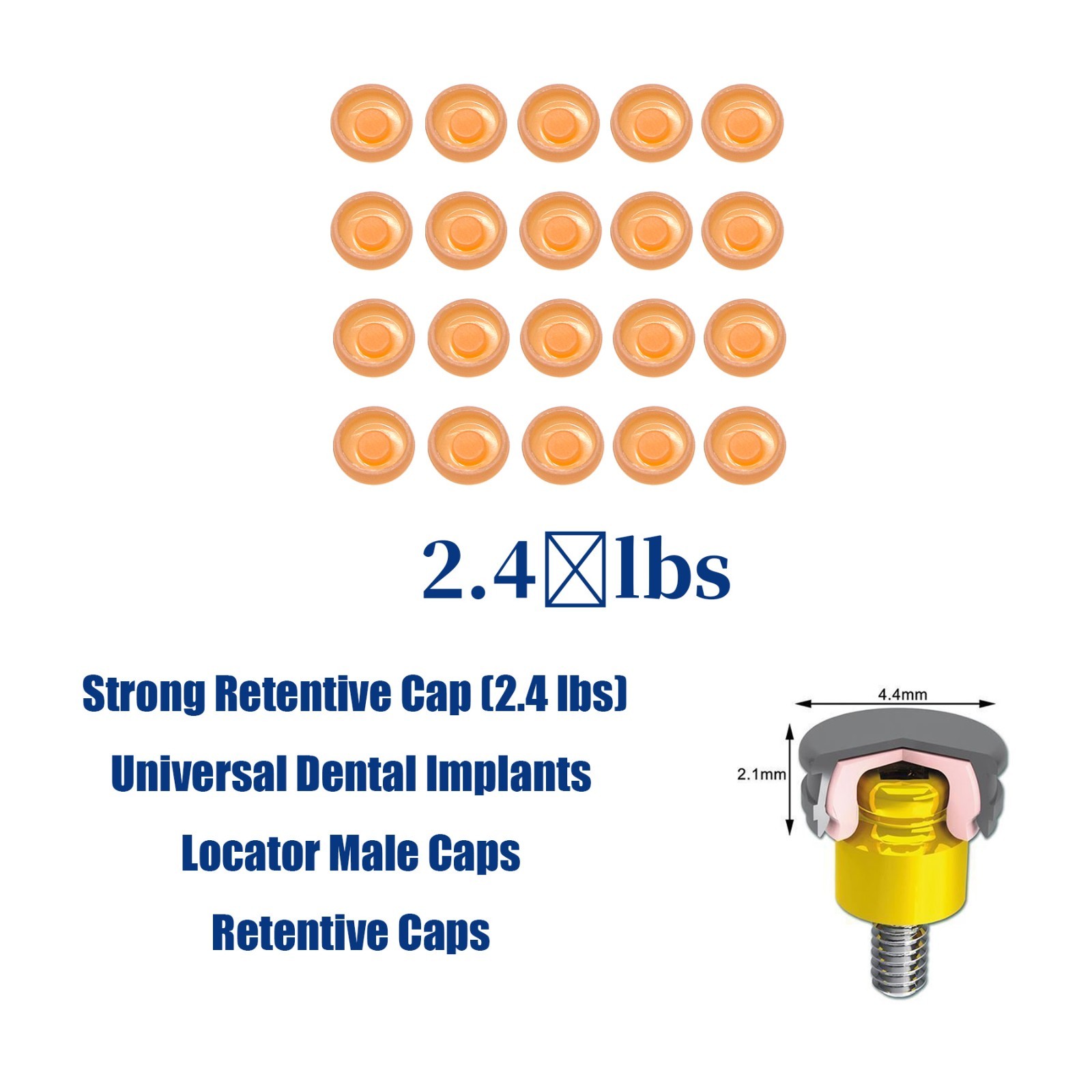 20pcs For Dental Overdenture Abutment Implant Retention Locator Male Cap Inserts