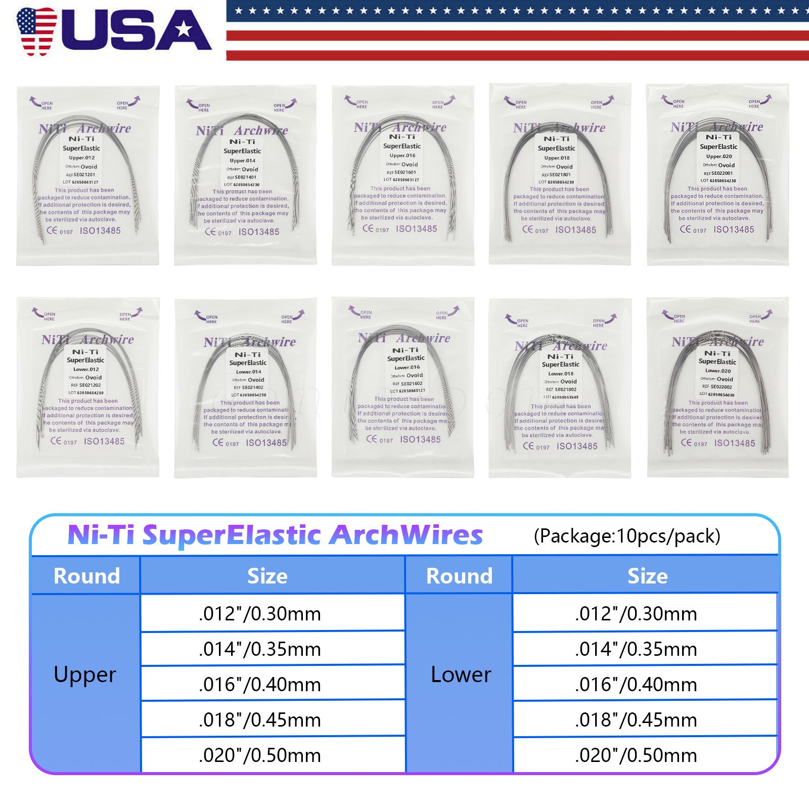 Dental Orthodontic Niti Arch Wire Round Ovoid Upper/Lower/All Sizes Mixed