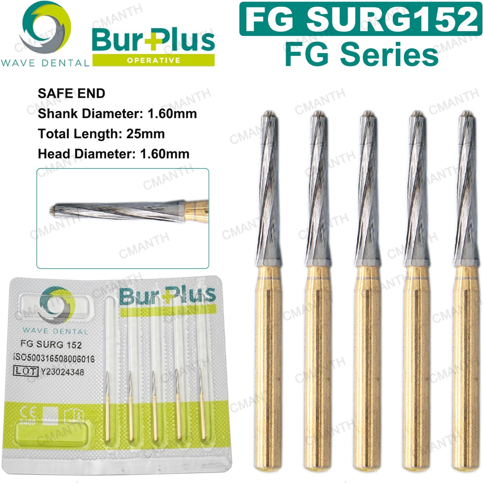 WAVE Dental Tungsten Carbide Burs High Speed Surgical Bur Endo-Z 25mm FG SURG152