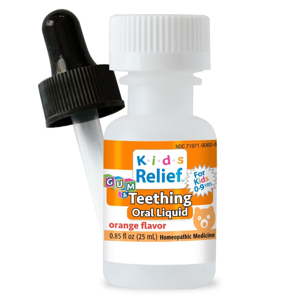 Kids Teething Oral Solution (Orange Flavour) 0.85 Fl Oz (Pack of 1), Orange