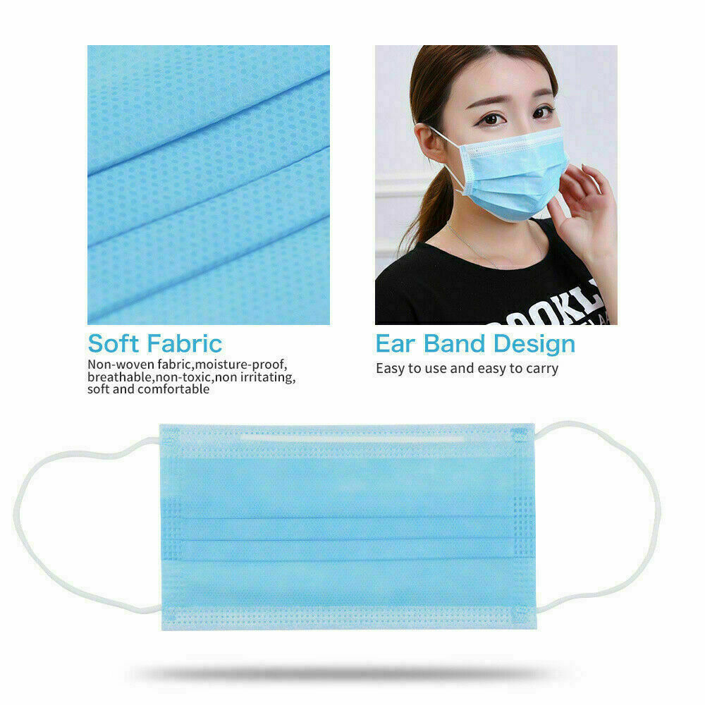 50pcs 3-Ply Layers Disposable Face Medical Surgical Mask Mouth Cover Shield PPE