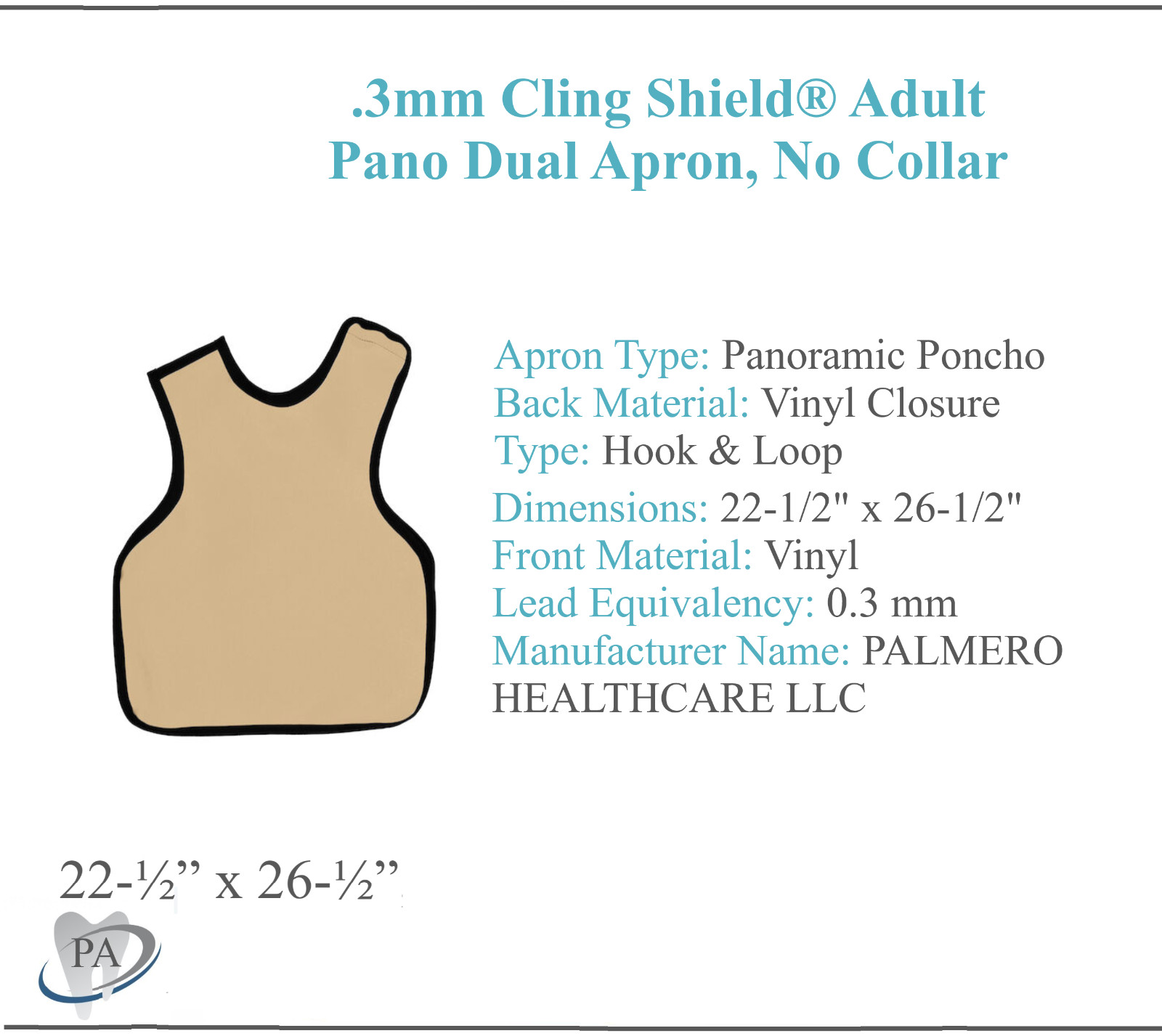 Dual X-Ray Apron Cling Shield Lead-Lined Adult Pano No Collar 3mm Medical Dental