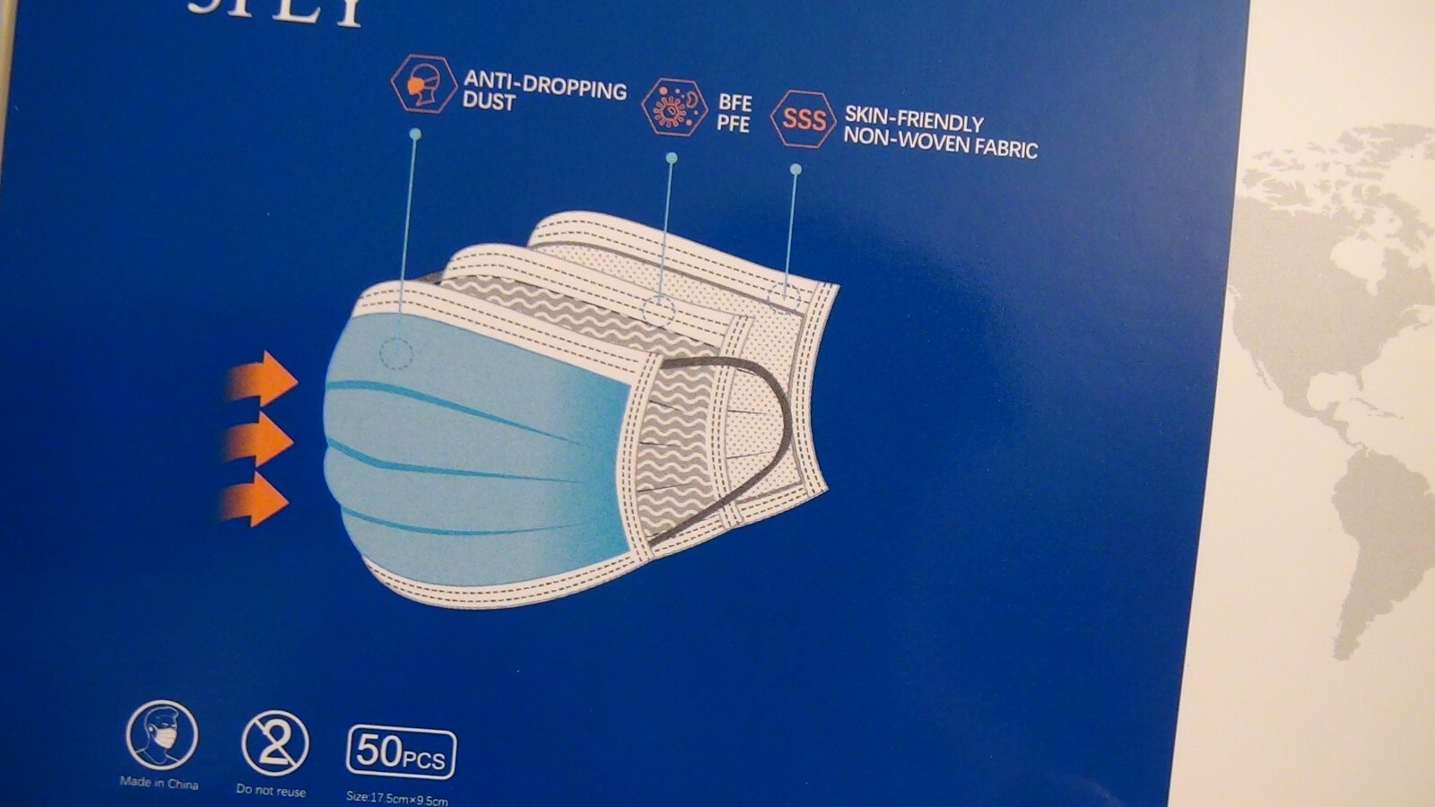 50 Pcs Sealed Disposable 3 Ply Medical Ear-Loop Face Masks ASTM L-1 Blue RFE 98%