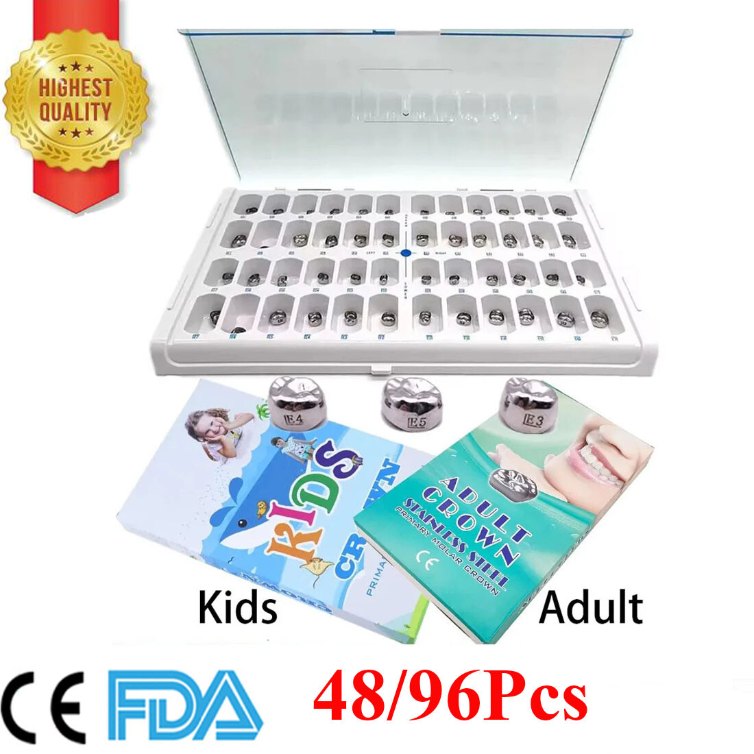 48/96PCS Dental Crown Primary Molar Pediatric Crowns Kids Adult stainless steel
