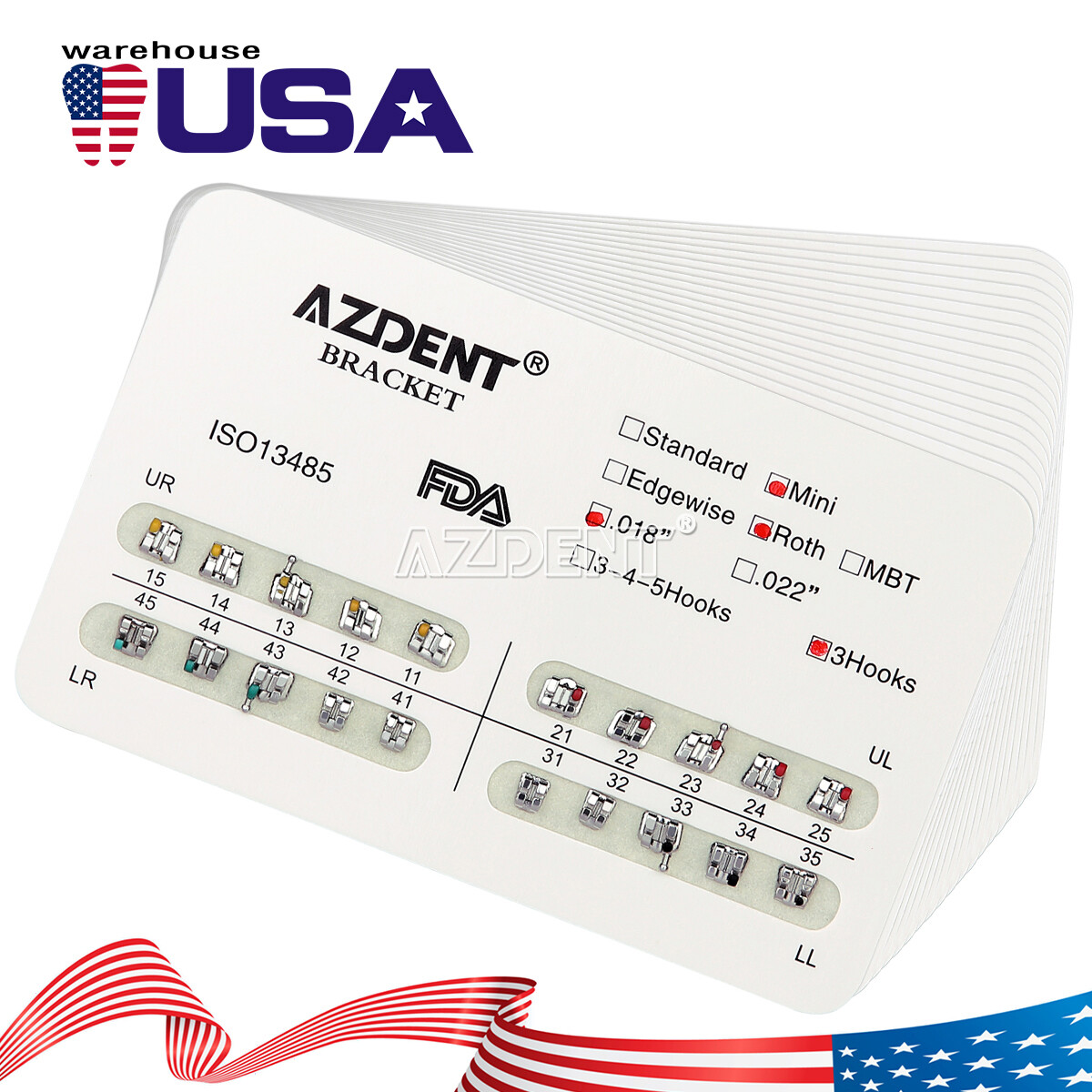 AZDENT Dental Orthodontic Mini Brackets Braces /Niti Round Arch Wires Natural