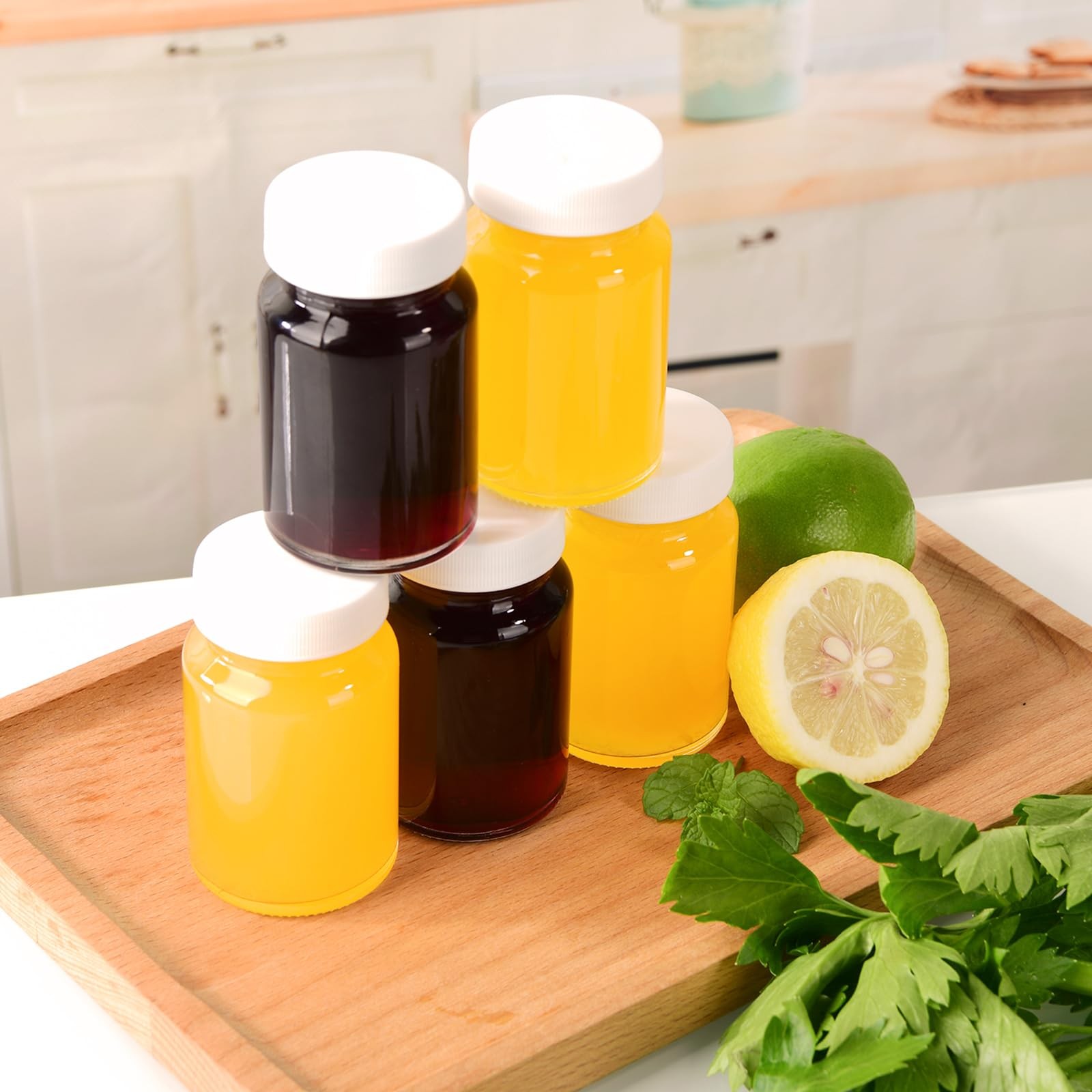 24 Pack 2 oz Reusable Small Glass Bottles with Lids, Wellness 2oz_24pack