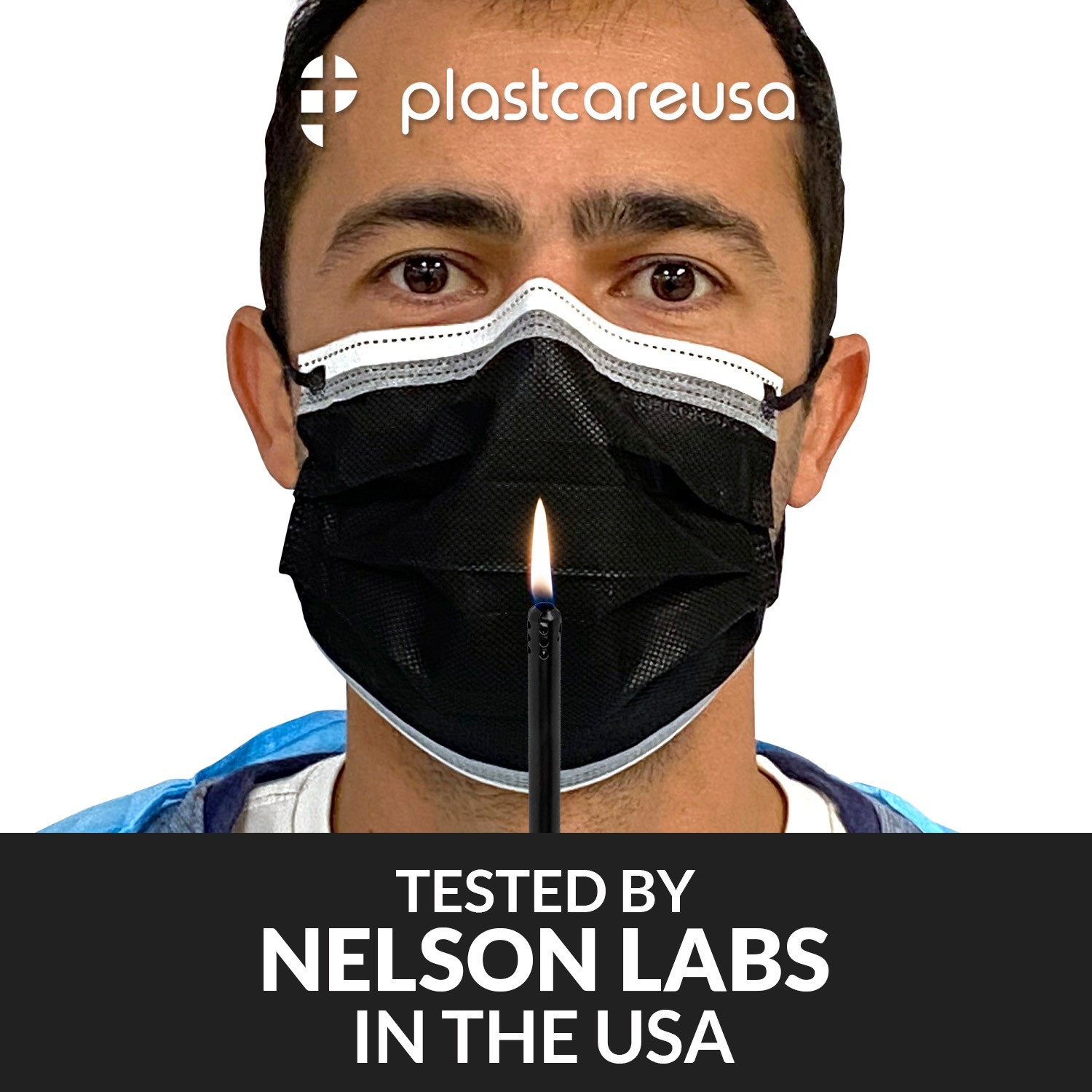 50 4-Ply ASTM Level 3 Black White Stripe Surgical Medical Masks by PlastCare USA