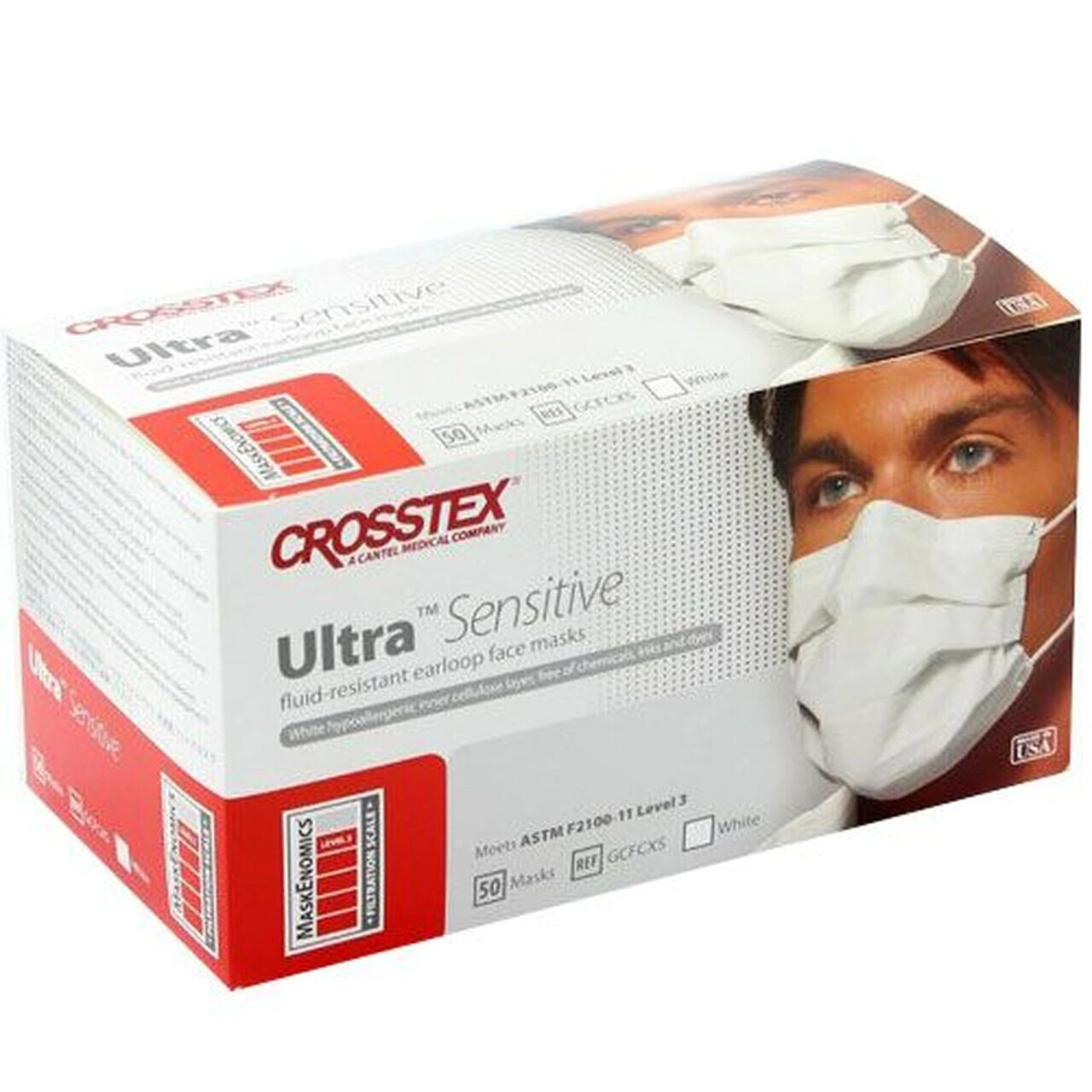 50 Pcs ASTM Level 3 WHITE Earloop Mask Made in USA AUTHORIZED – CROSSTEX