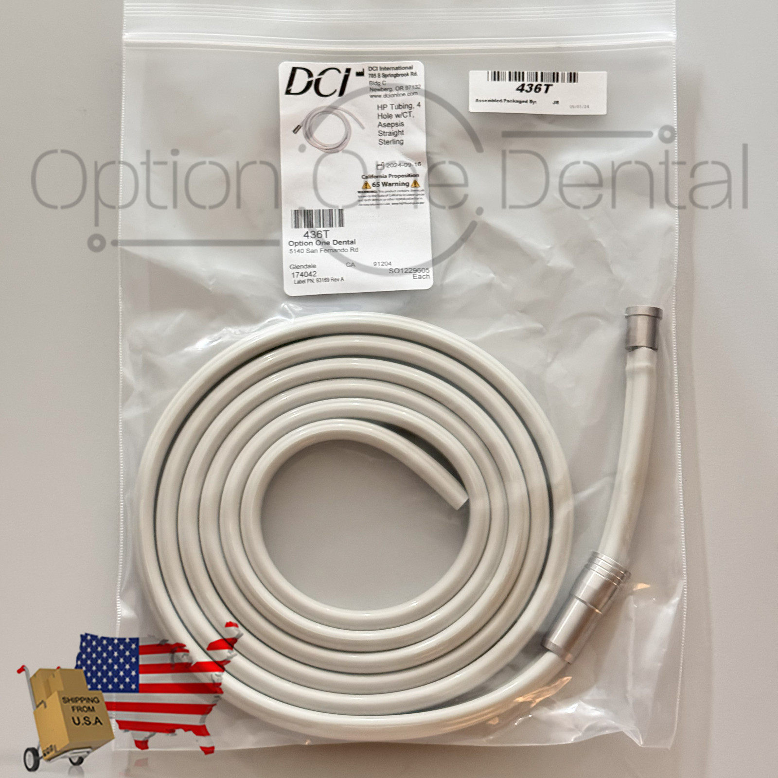 Handpiece Tubing Four Hole Asepsis Gray 7′ W/Conn Straight Sterling- DCI 436T