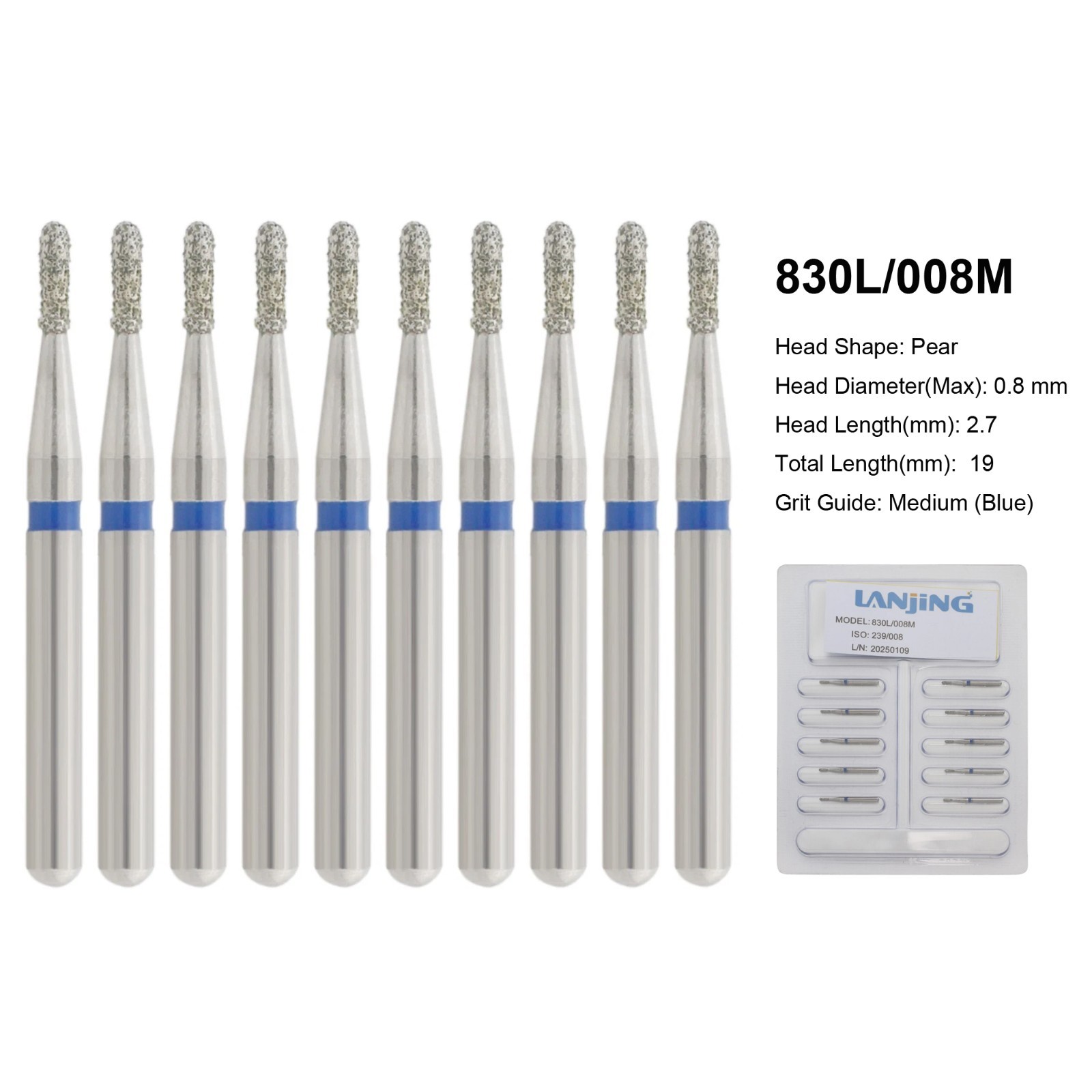 Dental Bur 330 Pear Diamond Bur FG 830/010 830/008 Medium Coarse Grit High Speed