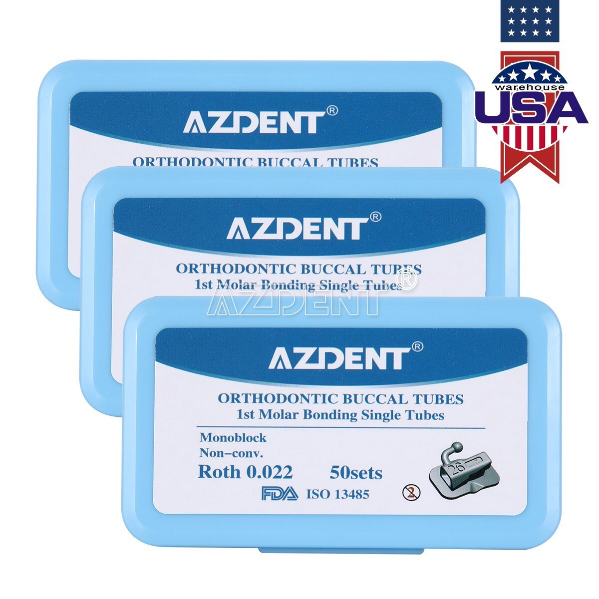 50Sets Dental Orthodontic 1st Molar Roth.022 Buccal Tube Non-Conv Bondable