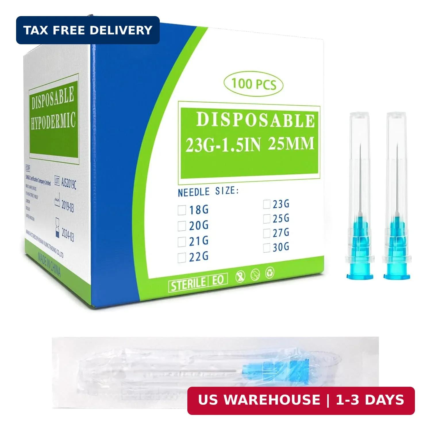 100 Pack 23 Ga 25mm 1IN Disposable Dispensing Needles for Scientific and Industr