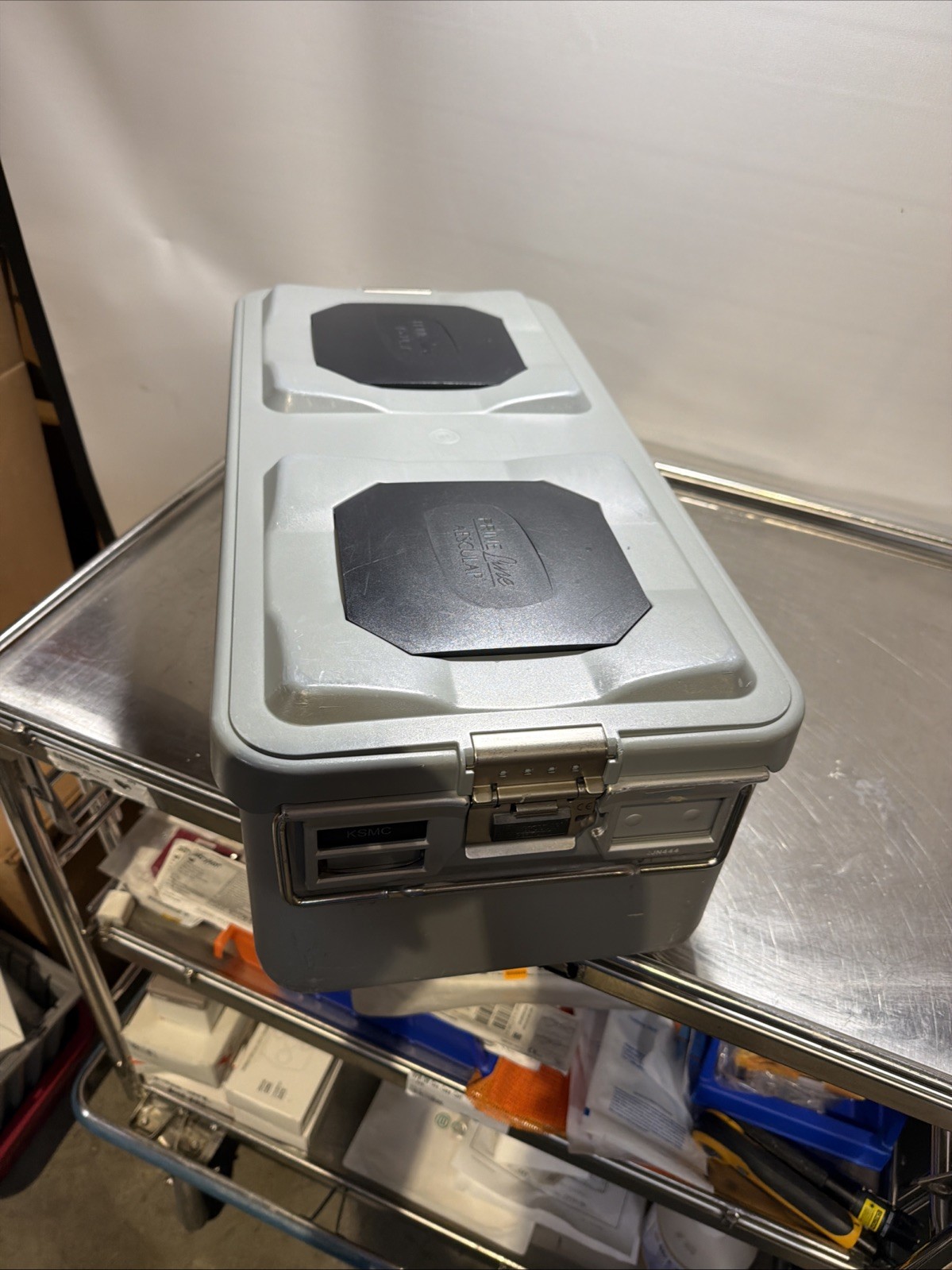 AESCULAP JN444 STERILE CONTAINER W/ JP005 GRAY PRIMELINE LID REUSABLE FILTERS