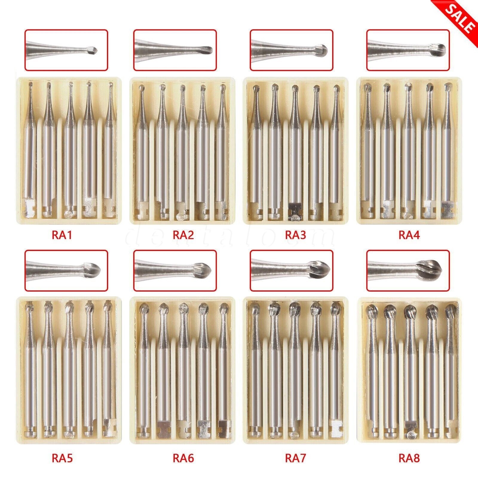 8 Types Dental Round Carbide Burs For Slow Speed Contra Angle Latch Type RA #1-8