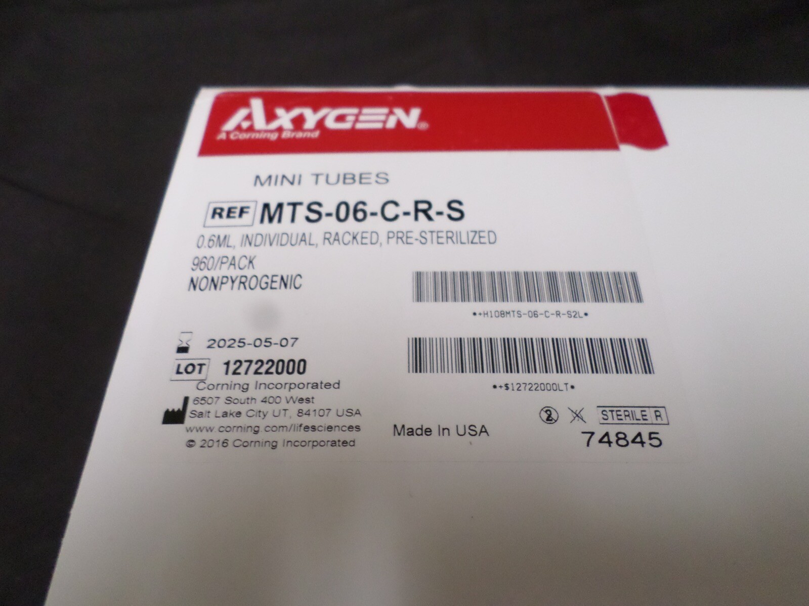 AXYGEN Polypropylene Sterile Clear 0.6mL Minitube MTS-06-C-R-S (960/pk)