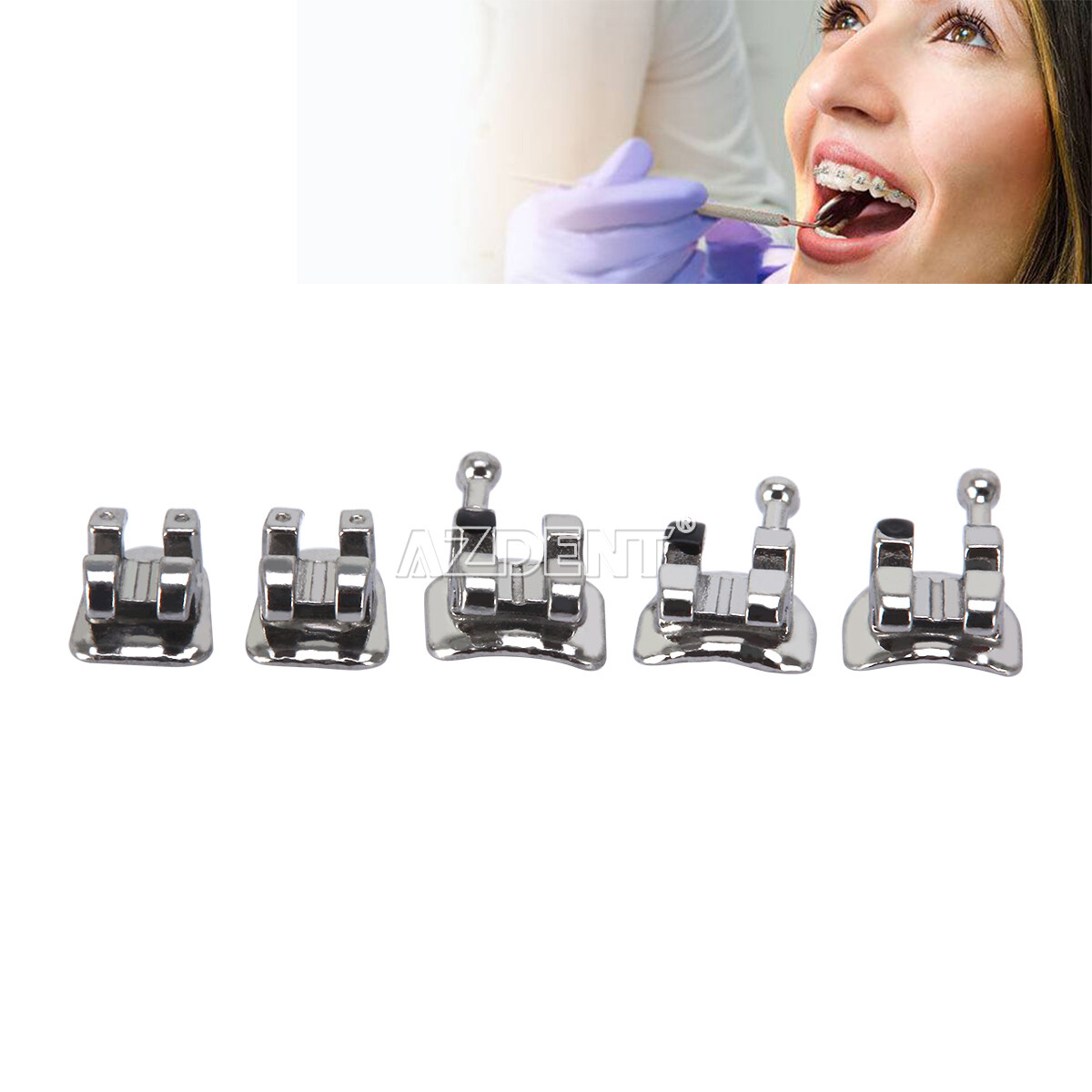 AZDENT Dental Orthodontic Bracket Braces Mini Roth/MBT .022 Hooks 345 Laser Mark