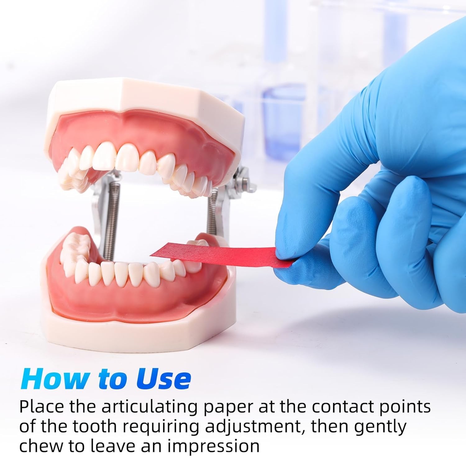 Dental Articulating Paper 300 PCS, Plastic Dispenser Blue 100 Micron Bite Art…