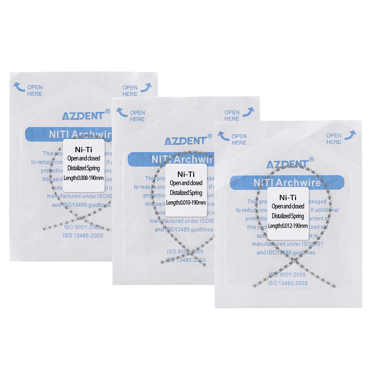 Ortodoncia oral NITI Abrir y cerrar el resorte deformad 0008 / 0010 / 0012 190mm