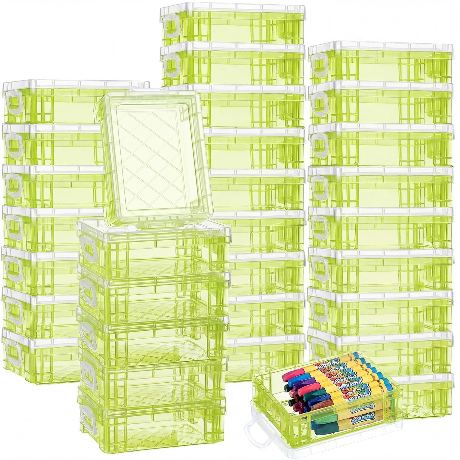 Suzile 32 Pcs Plastic Crayon Snap Lids Bulk Stackable Crayon Storage Pen Pencil