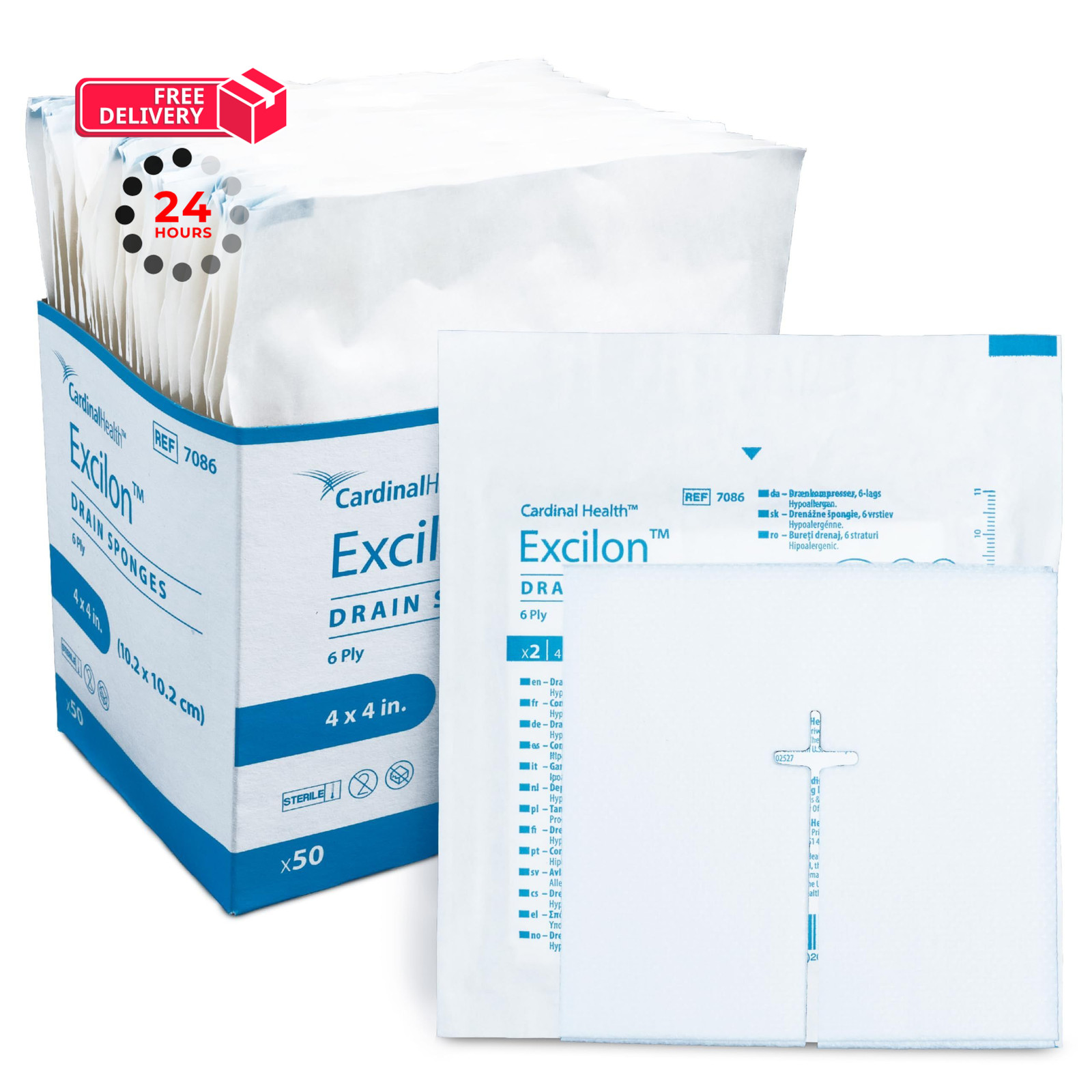 Covidien 7086 Excilon Drain Sponge, Sterile 2’s in Pack of 50, White