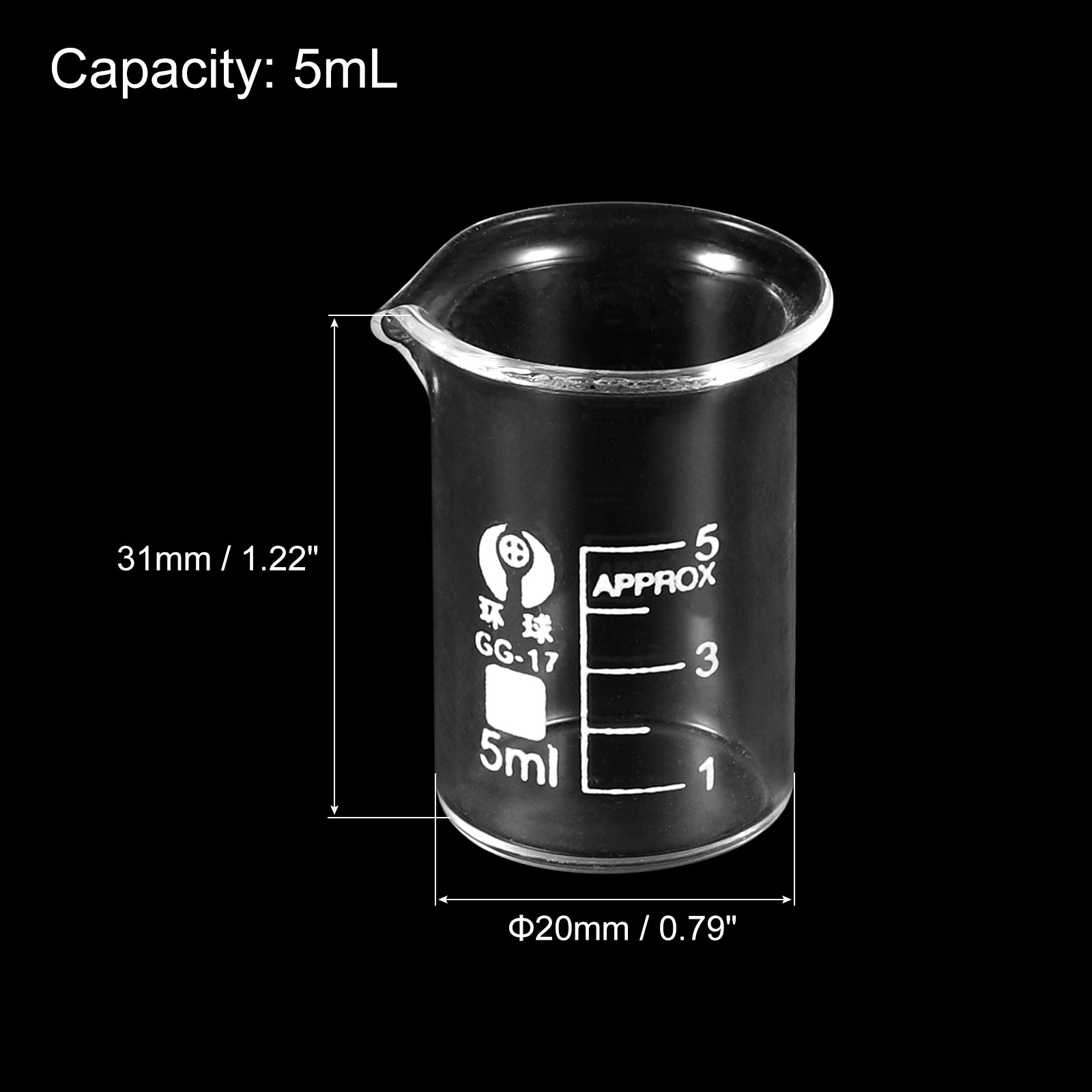 3 Pcs 5ml Low Form Glass Beaker 3.3 Glass Graduated Measuring Cups