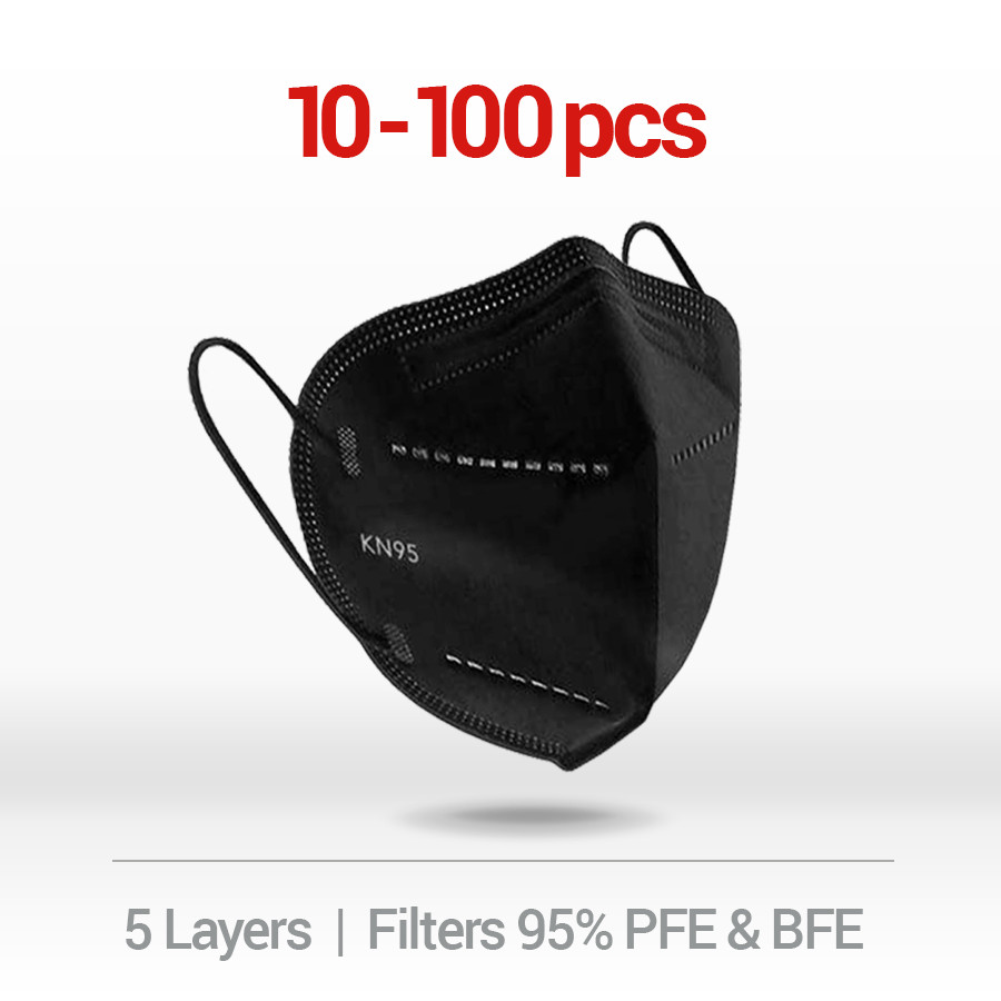 10/50/50 BLACK KN95 Disposable Face Masks 5 Layers Filters 95%+ PFE & BFE