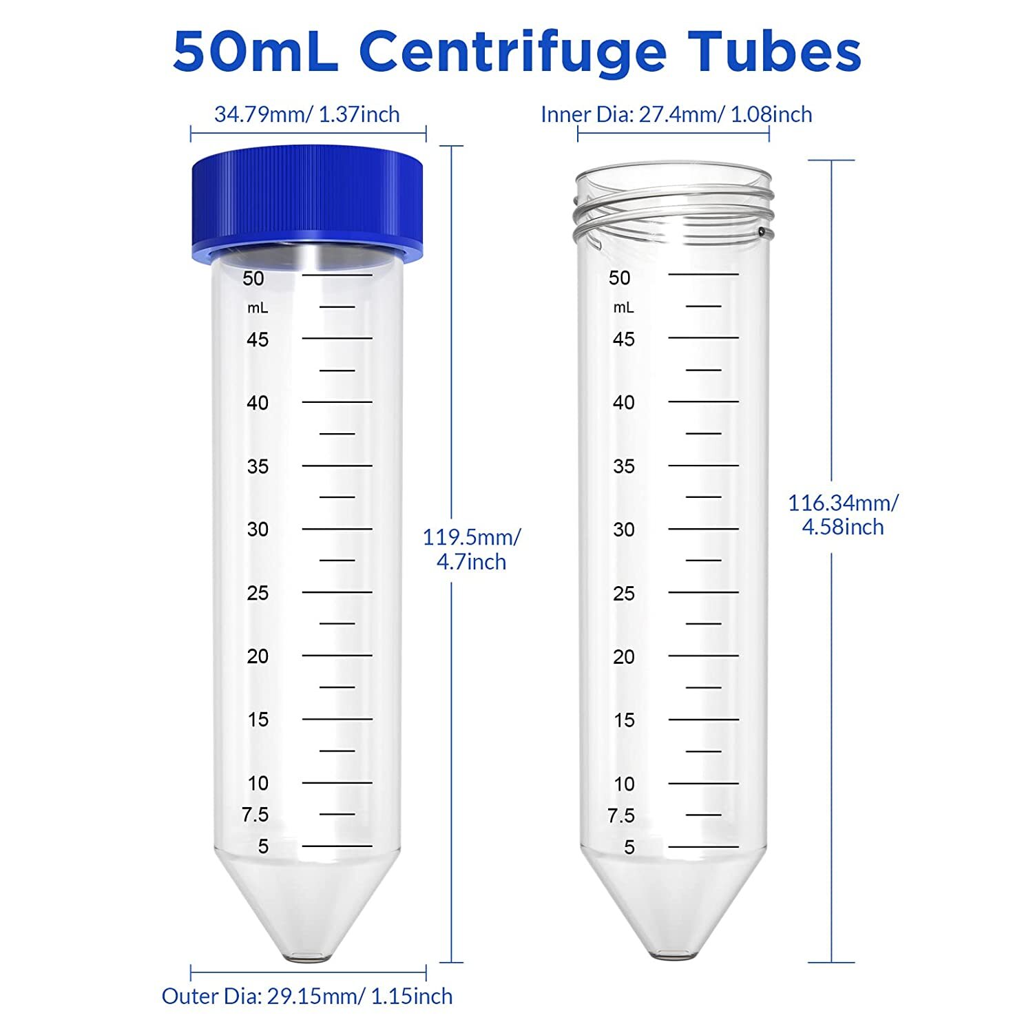 Simpure 5000x Sterile Conical Plastic Test Tubes 50mL Screw Cap DNase/RNase Free