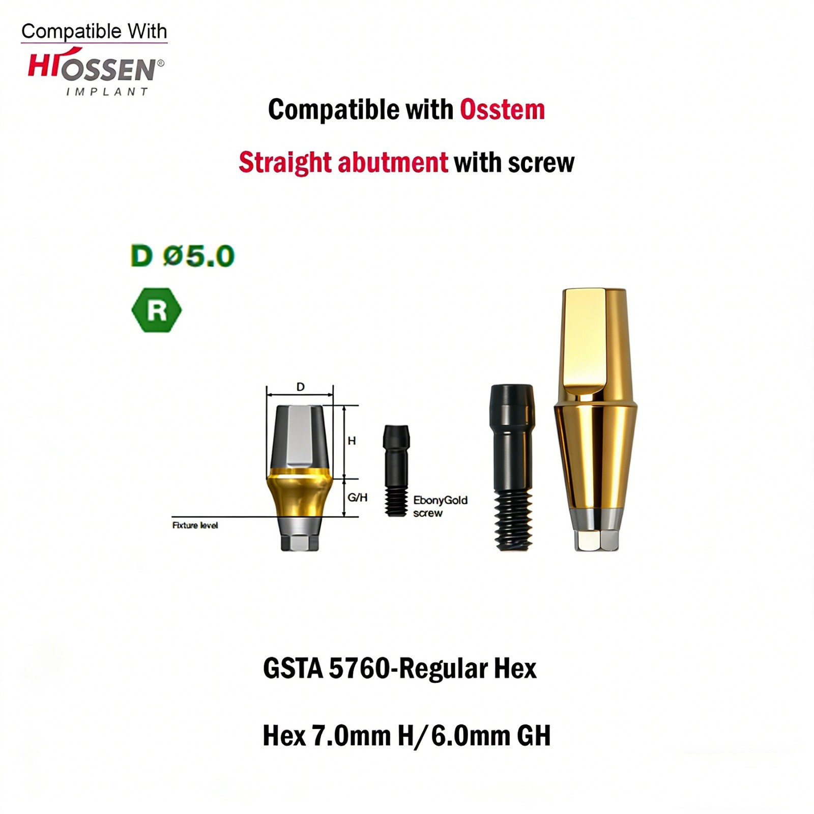 US 5pcs Dental Osstem Hiossen TS Ti Straight Transfer Abutment Hex MINI/Regular