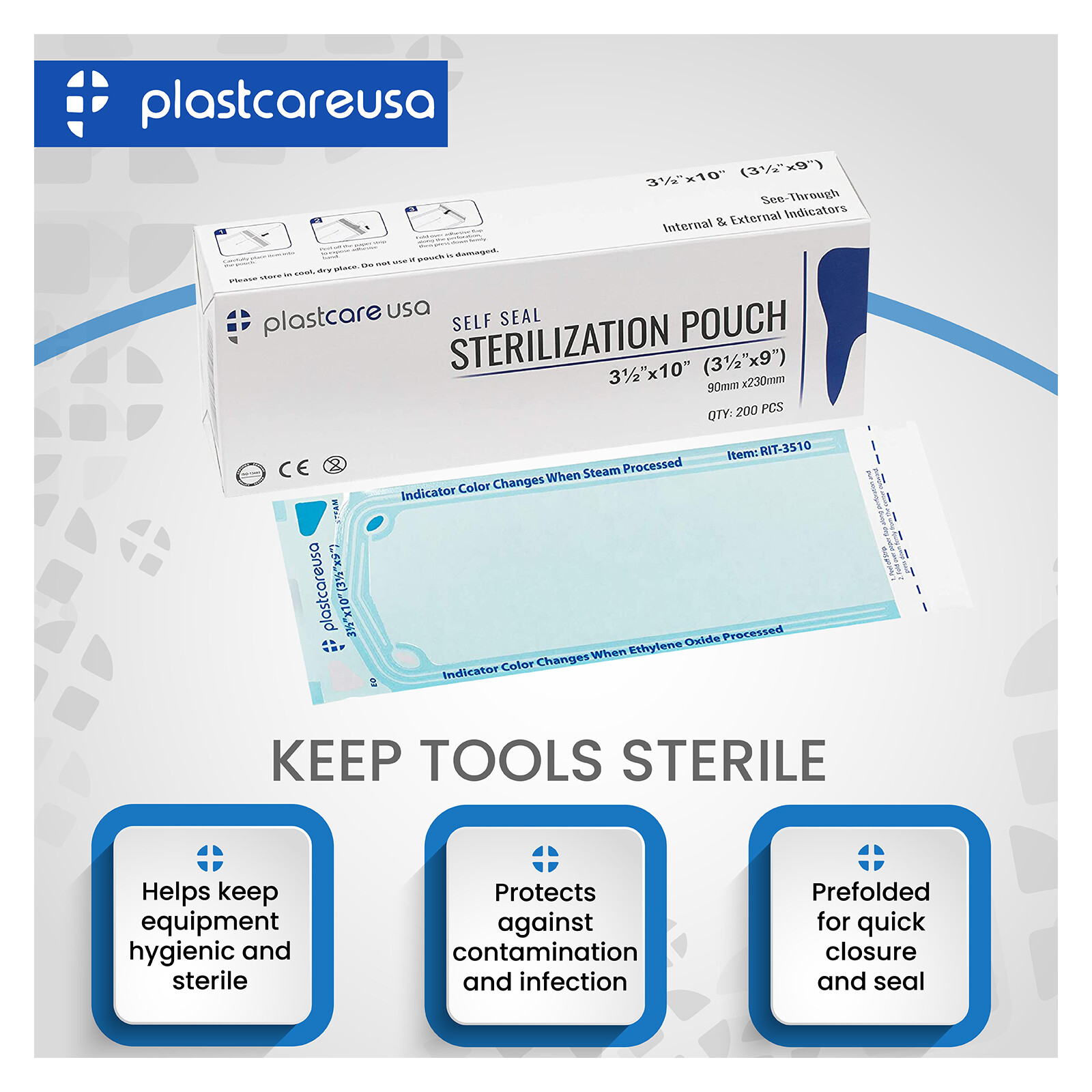 Sterilization Pouch RIT-2710 PlastCare 2.75″x10″ 200pcs/box 4+1bx free(1000 pcs)